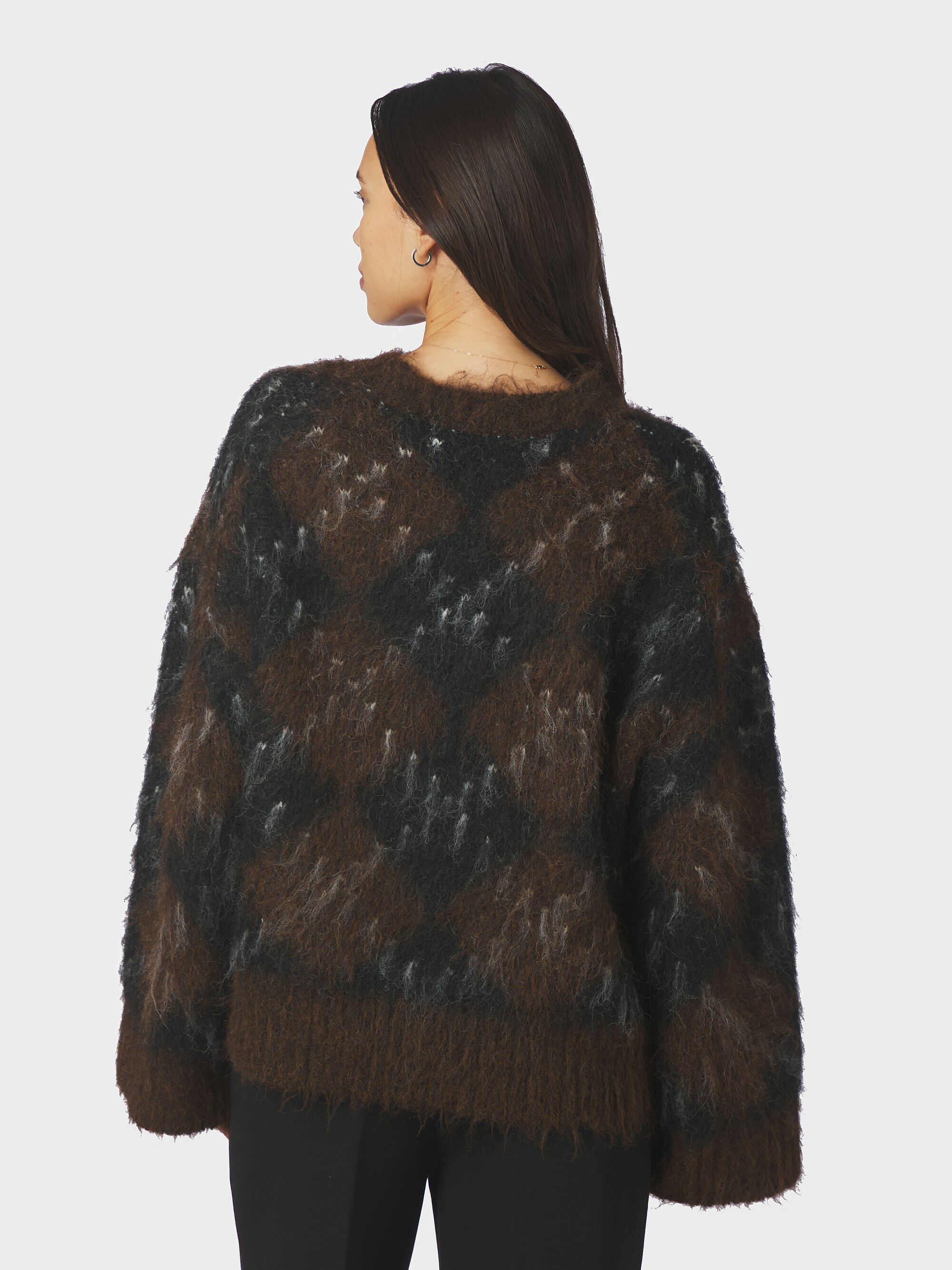 Roeme Check Fluffy Knit Blouse