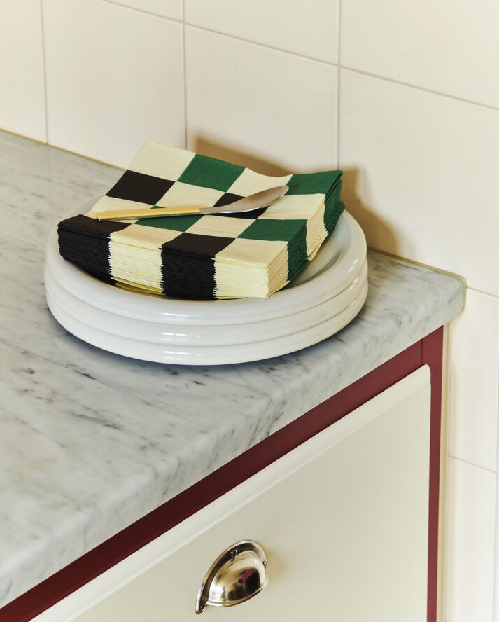 Pattern Napkins-Set of 20 Lunch-Off-white, green and black M check