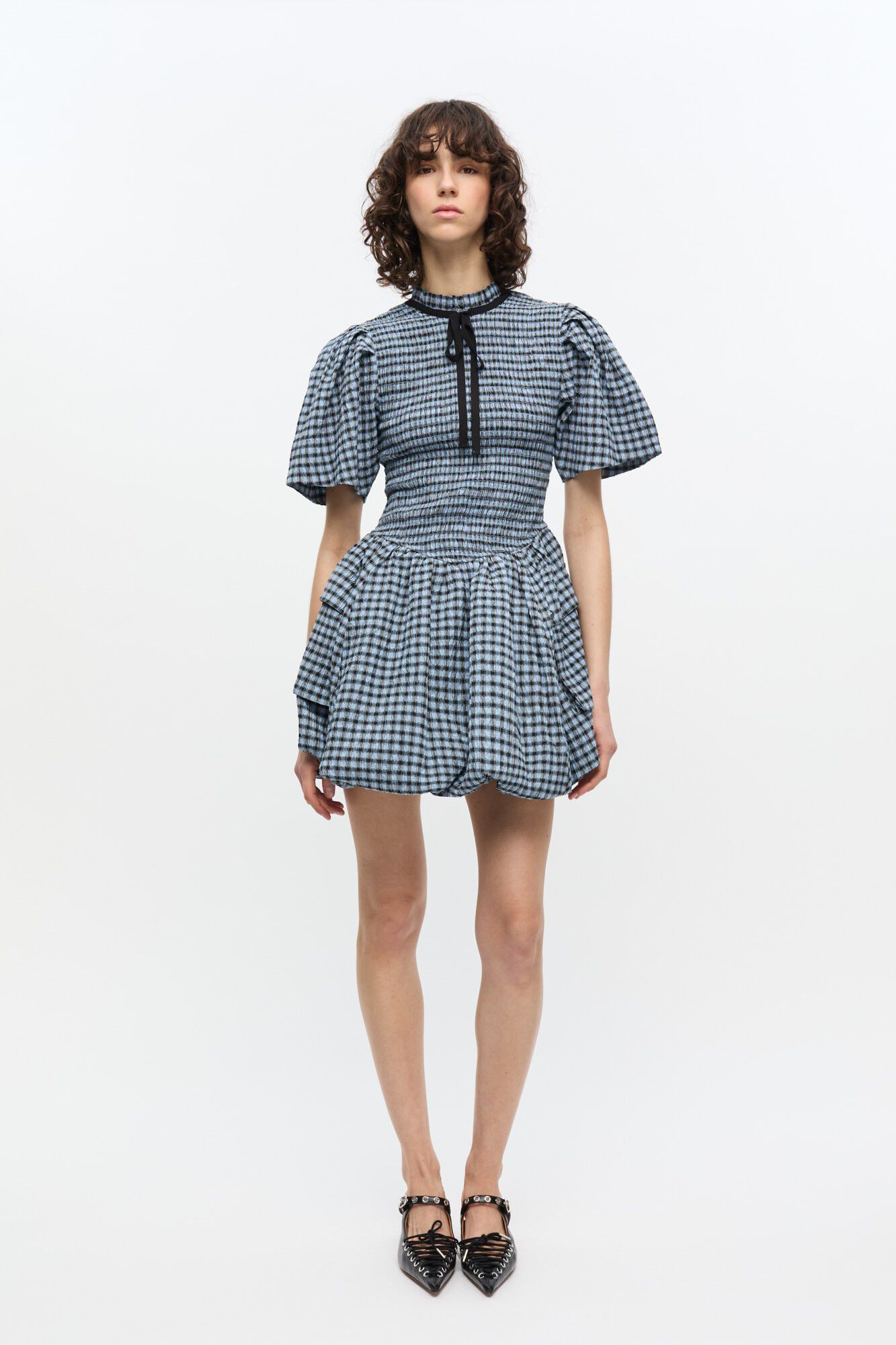 Seersucker Check Mini Smock Dress