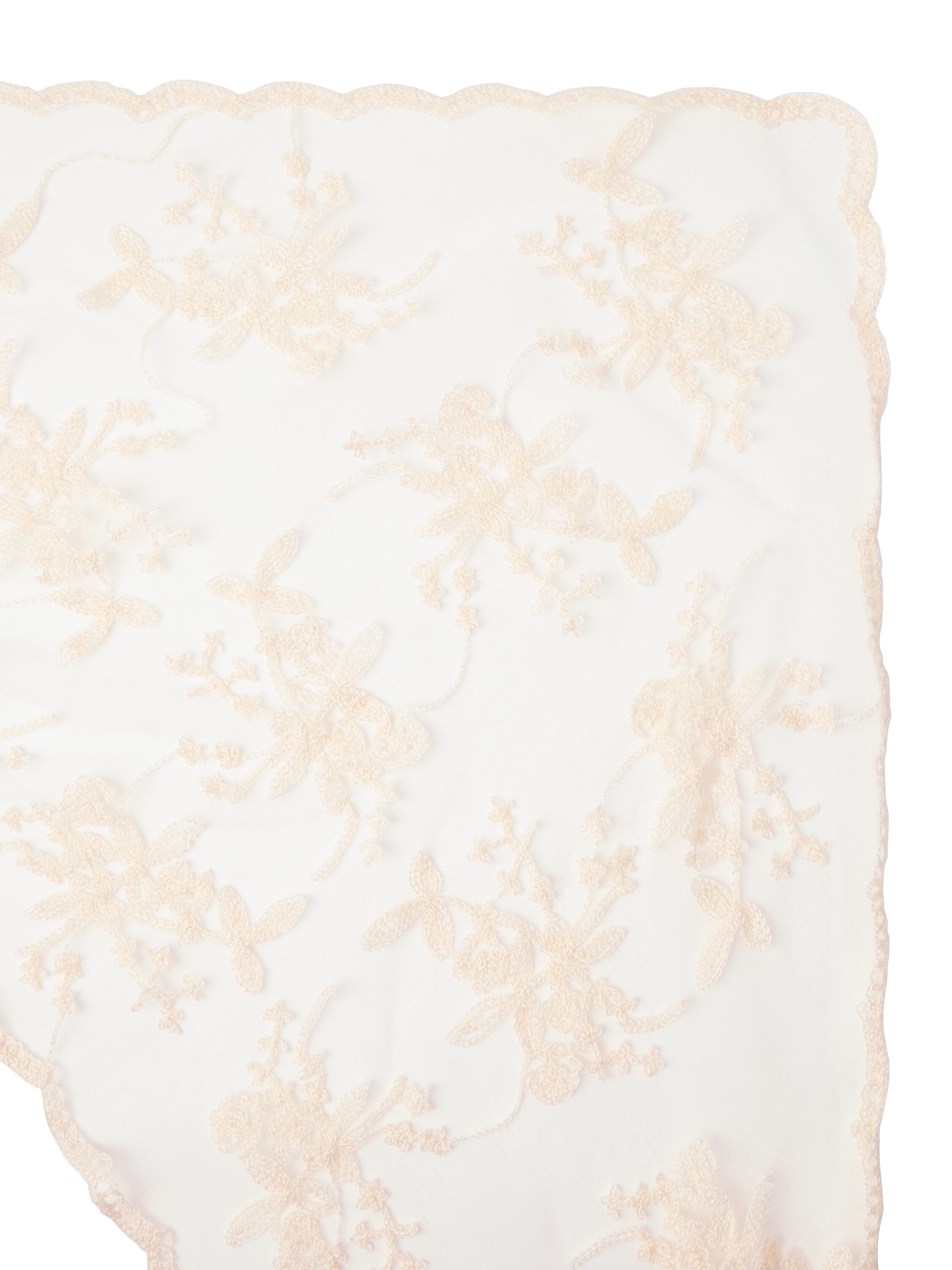 Scarf in mesh with lace embroidery.