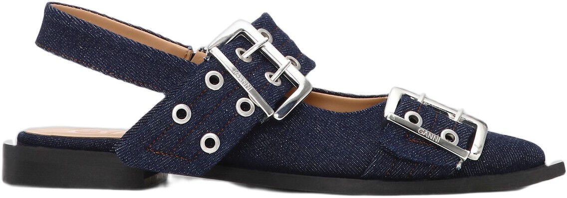 Feminine Buckle Ballerina Denim