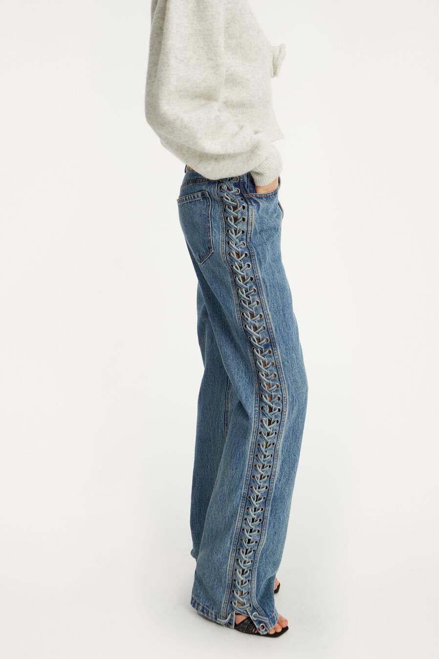 LACED STRAIGHT LEG JEANS