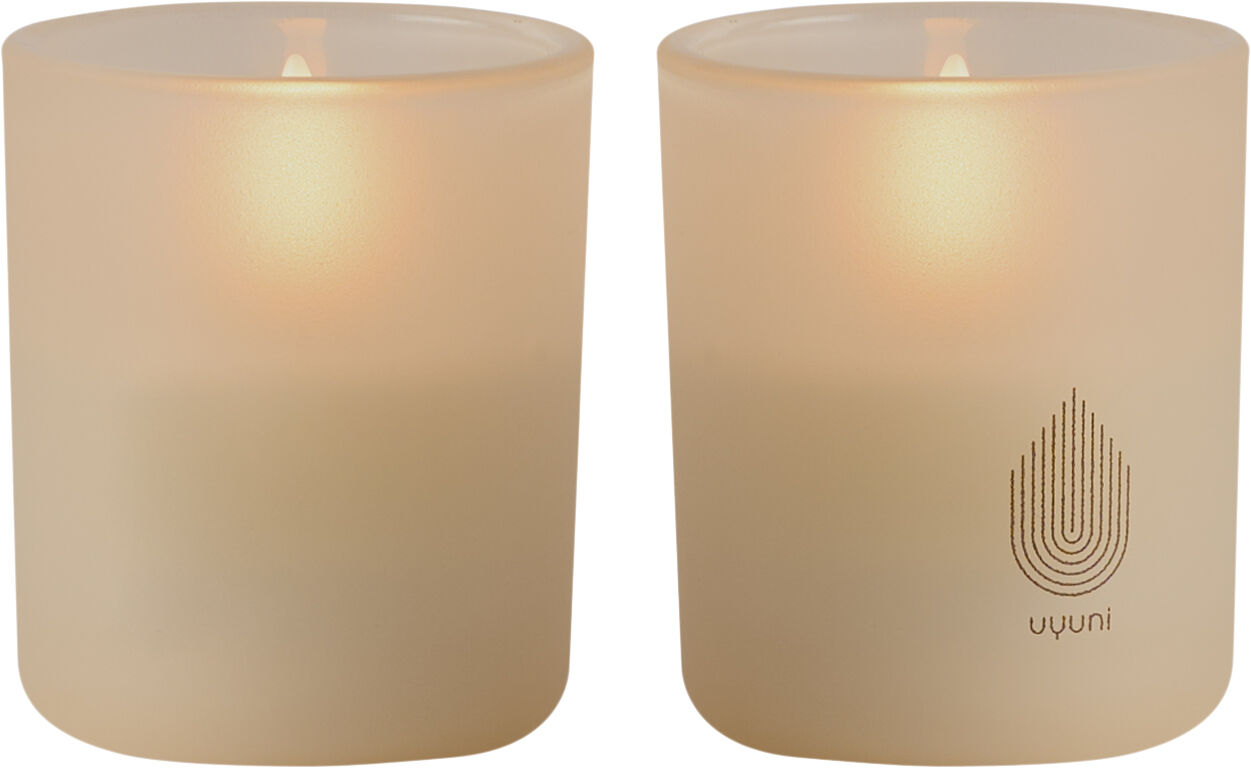 Glass Candle, Beige, 2-pack, 6x7 cm