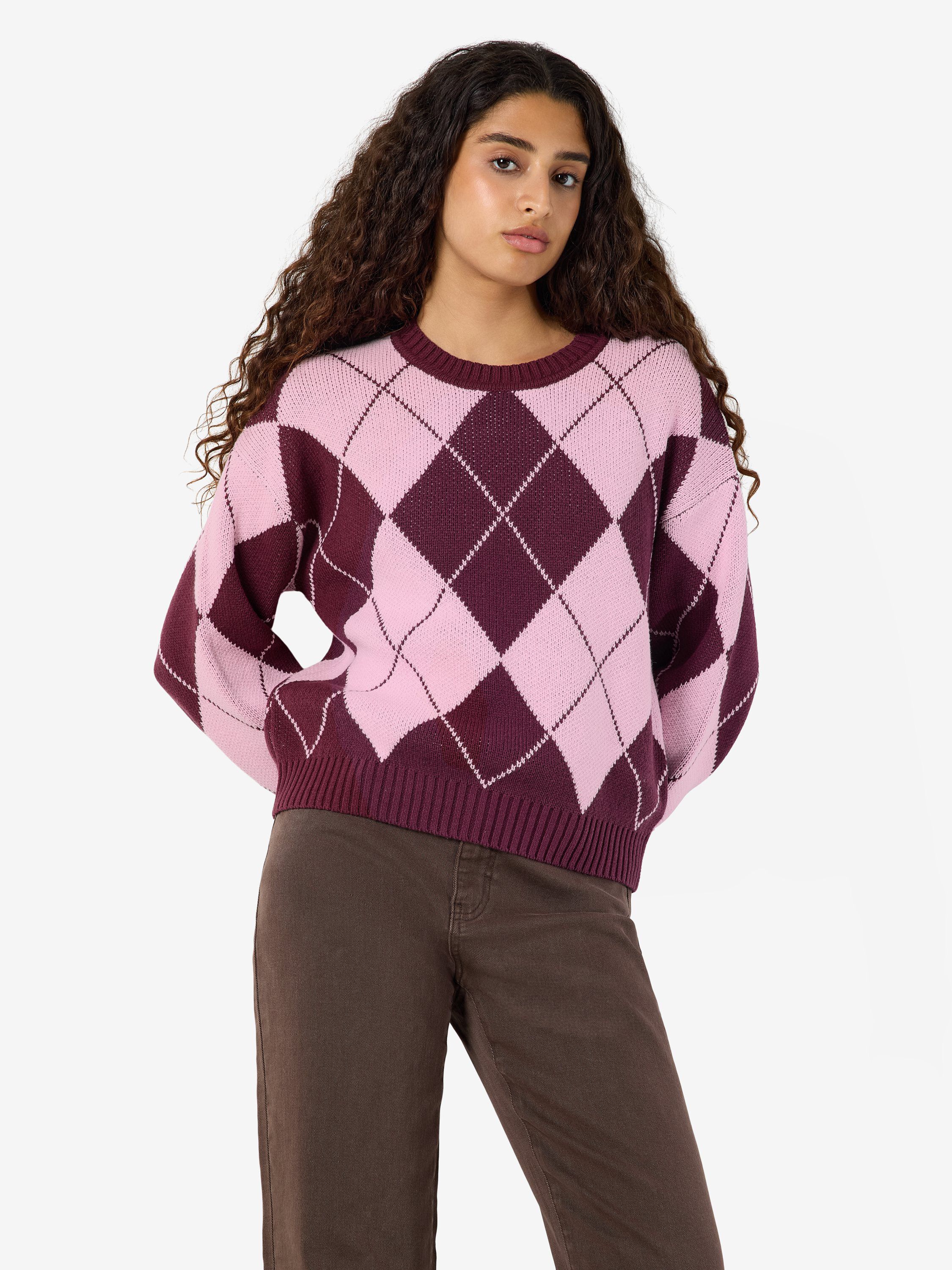 Hotell n&auml;ra Nmacy L/S O-Neck Argyle Knit