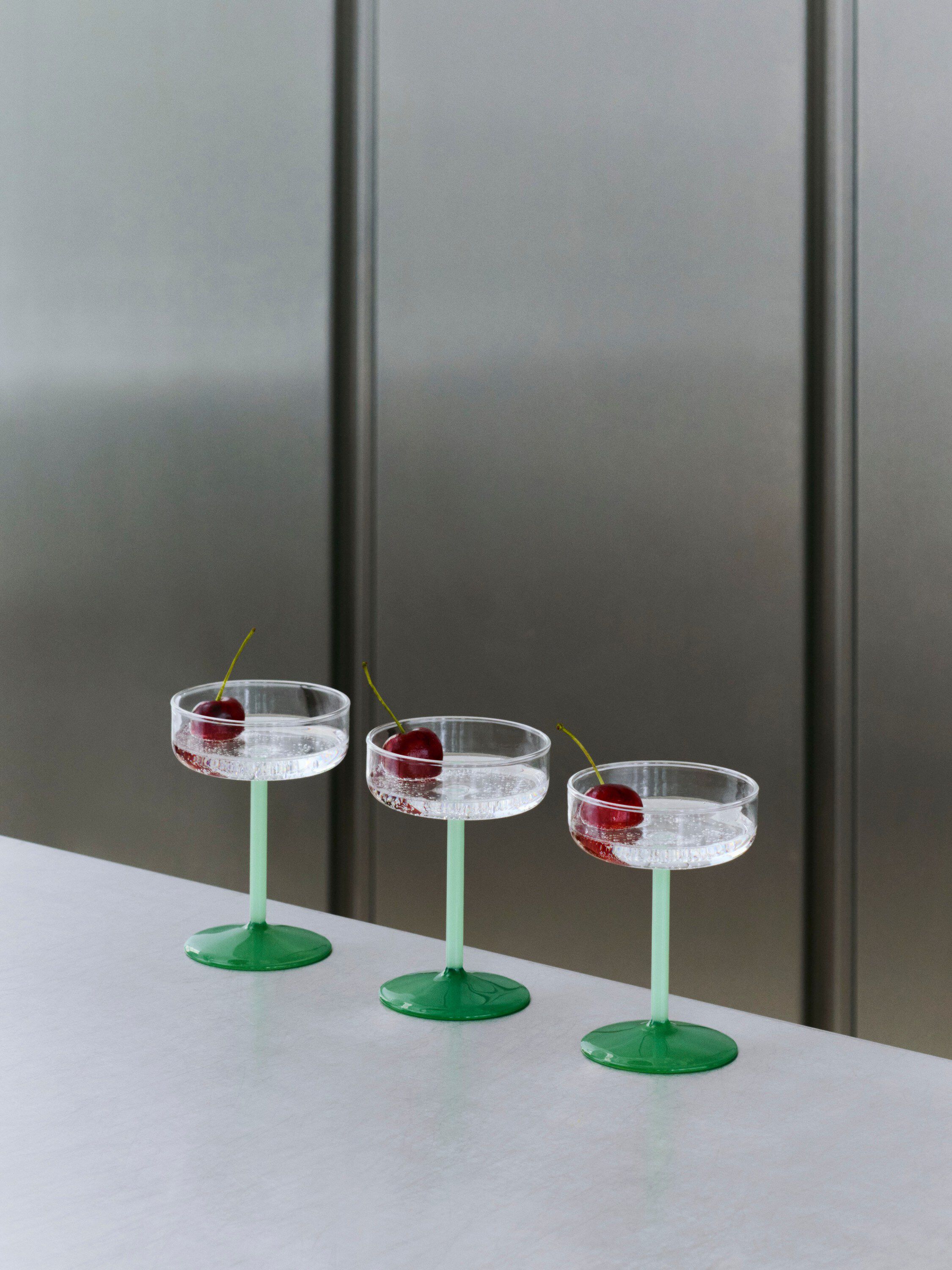 Tint Coupe Glass-Set of 2-Clear, jade light green and jade dark green