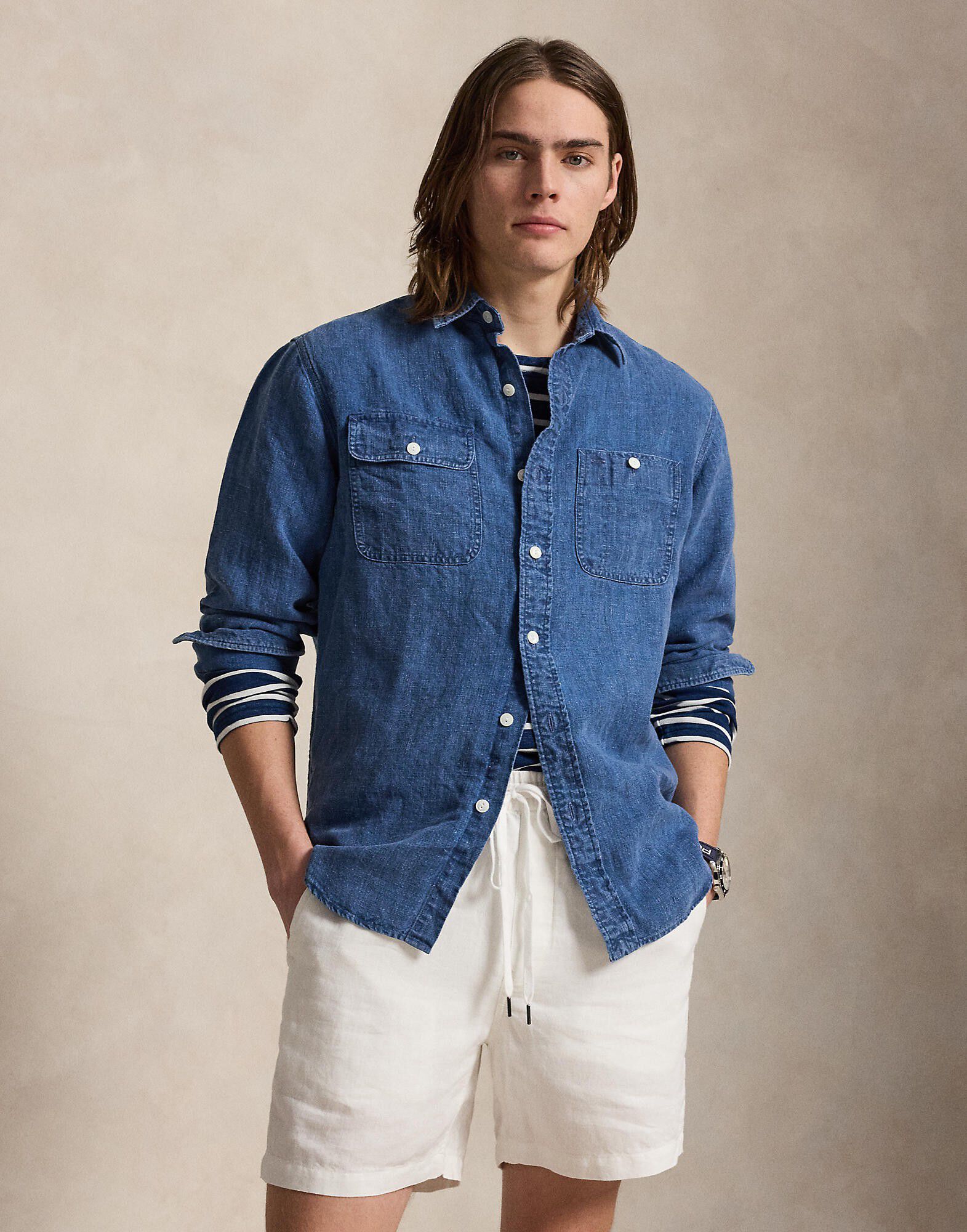 Classic Fit Indigo Linen Workshirt