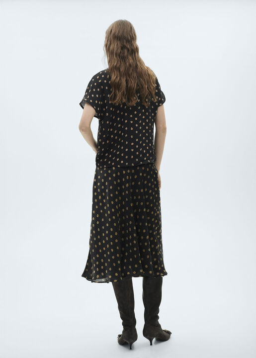 Polka dot blouse with draped collar