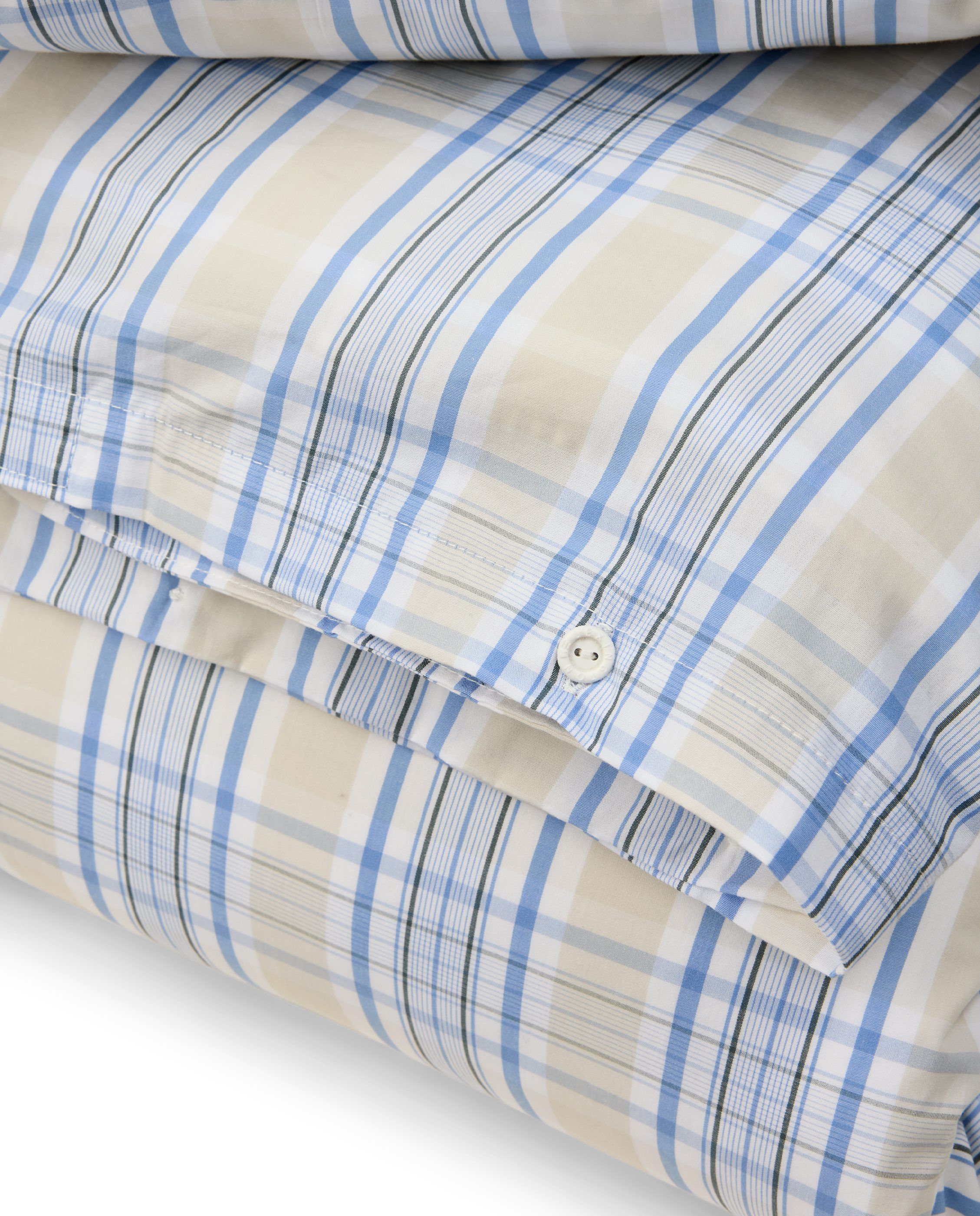 Beige/Blue Checked Cotton Poplin Bed Set
