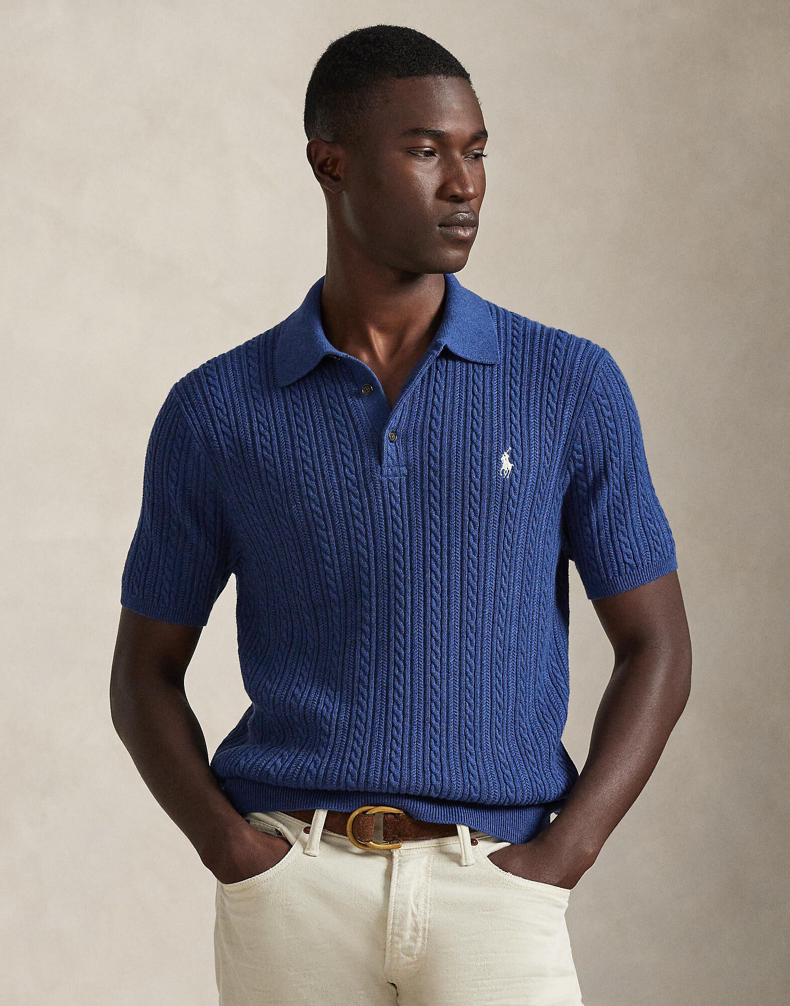 Cable-Knit Cotton Polo-Collar Sweater