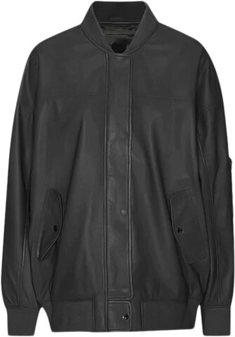 Everly Oversize Bomber 100% Leather Jacket - Black