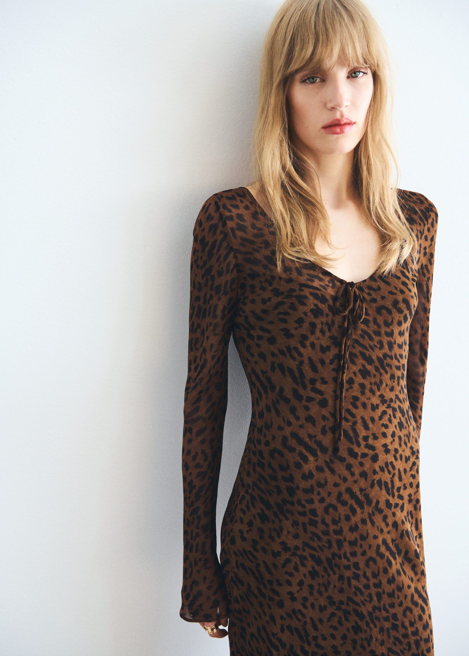 Long-sleeved leopard-print dress