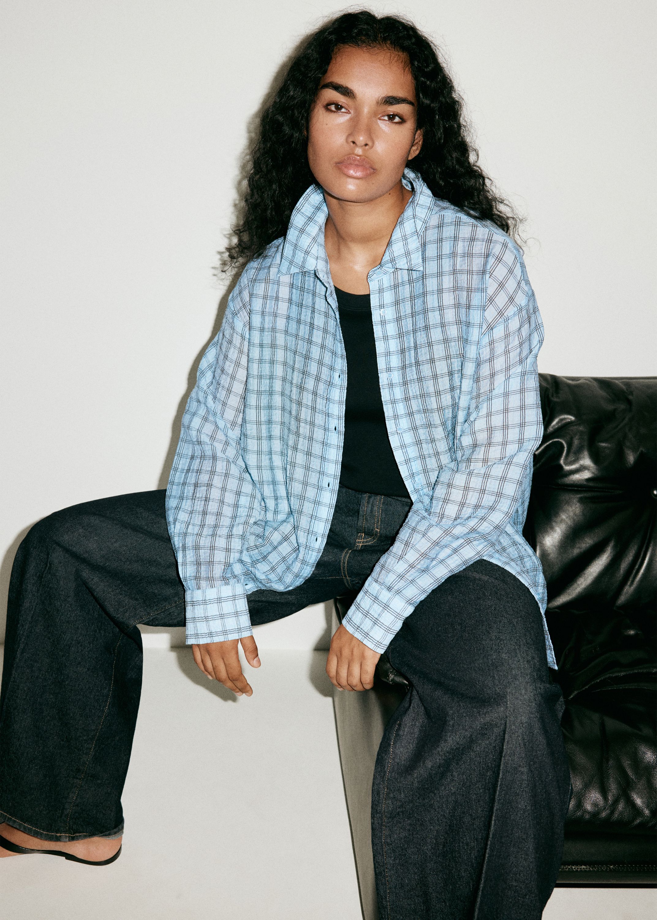 Textured checked lyocell shirt