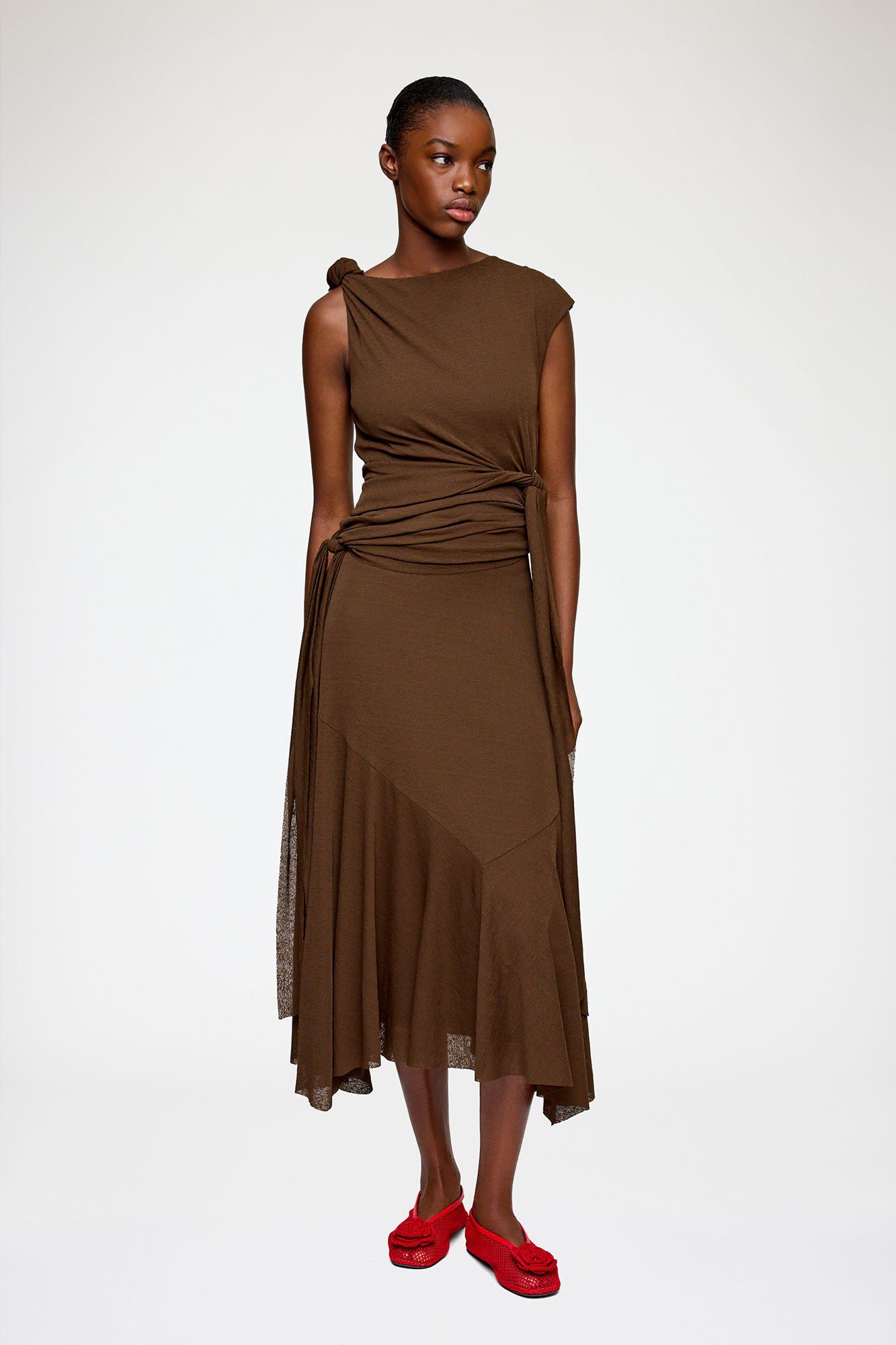 Marl Mesh Draped Knot Detailing Lon