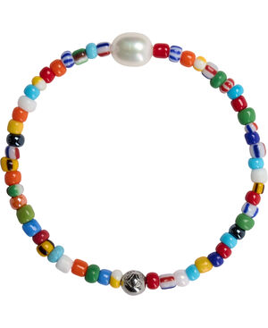 Men's Wristband with Assorted Vintage Trifocal Beads and Bar