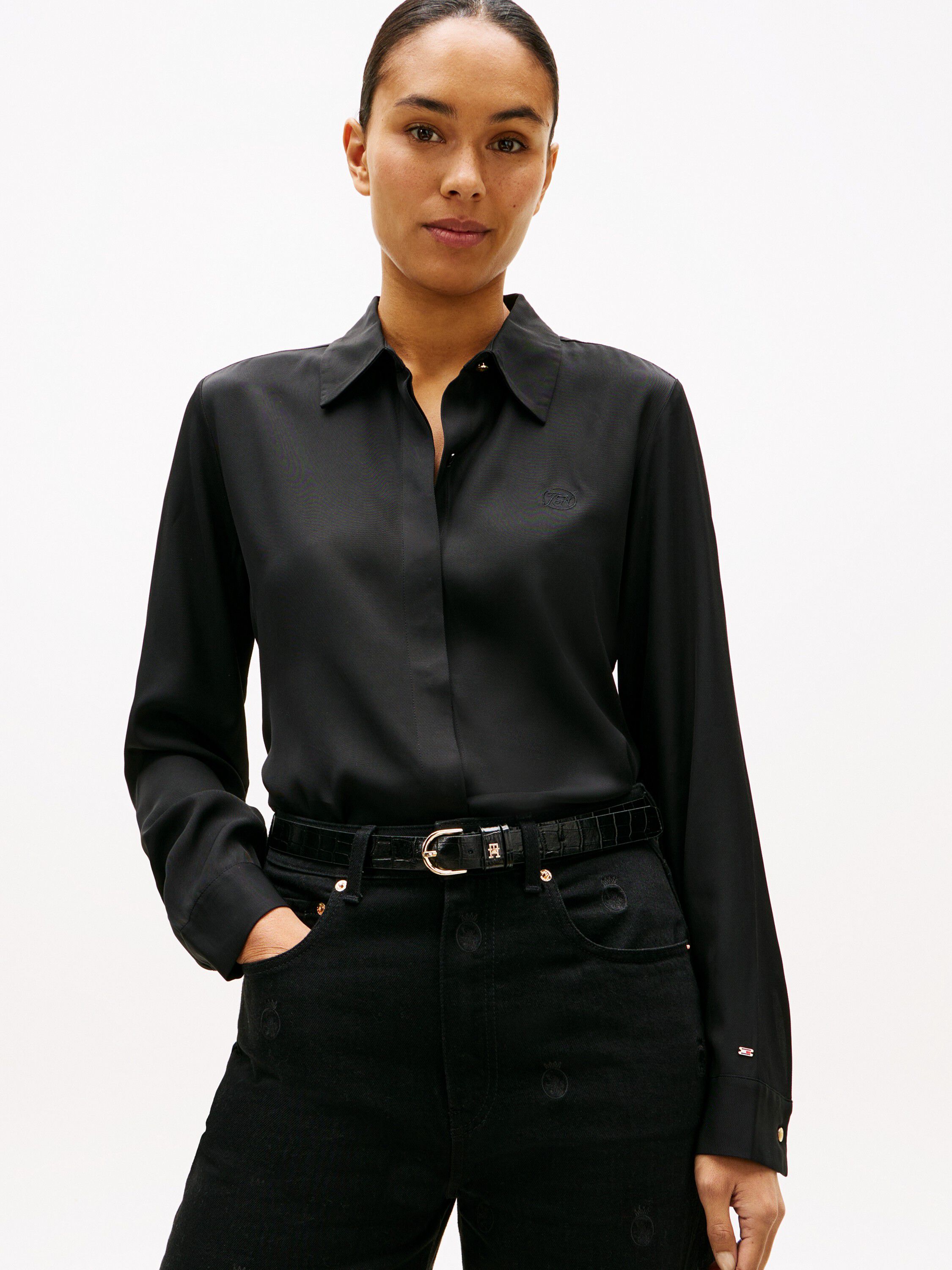 Regular Fit Concealed Placket Twill Shirt