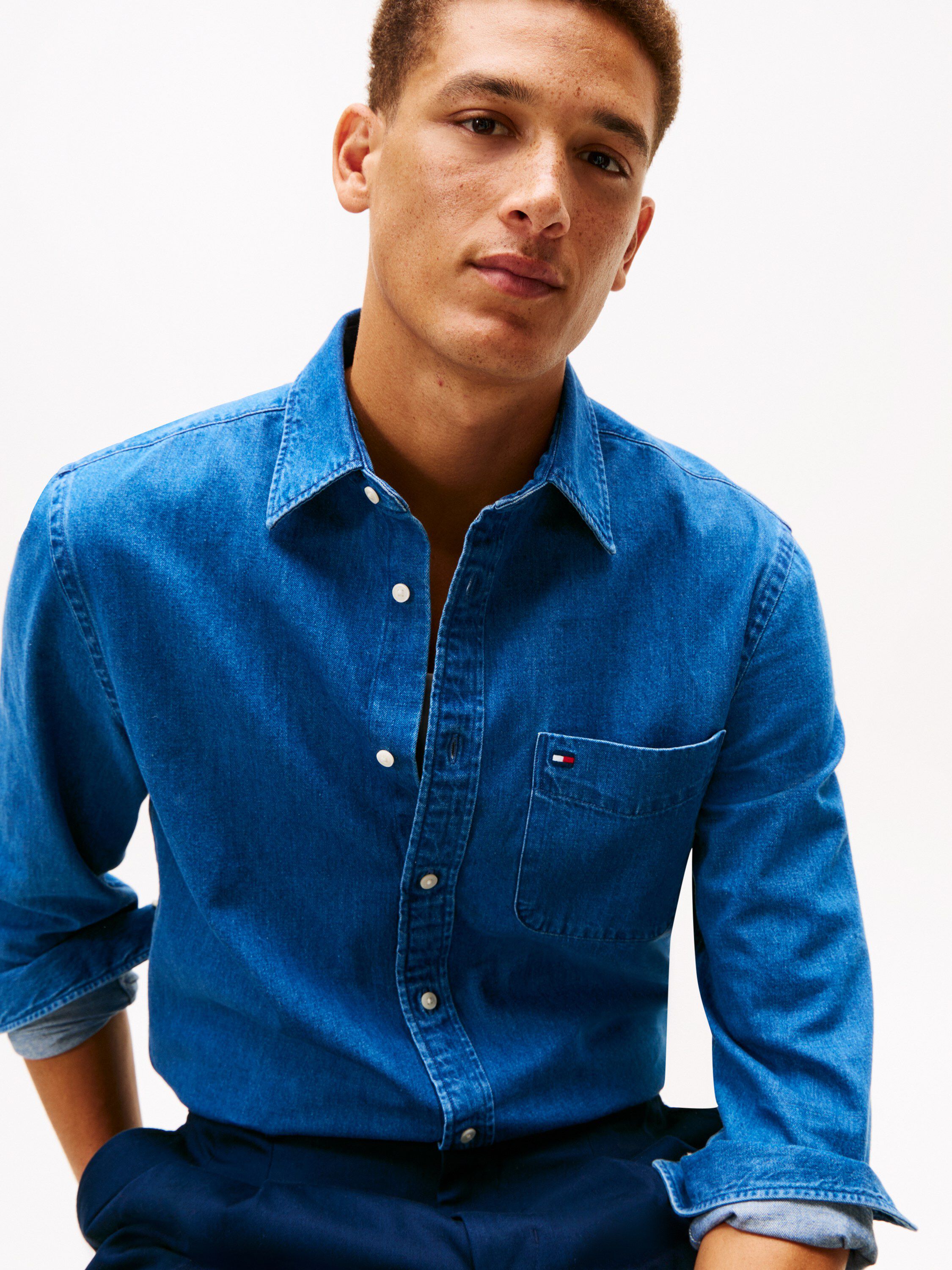 Regular Fit Flag Embroidery Denim Shirt