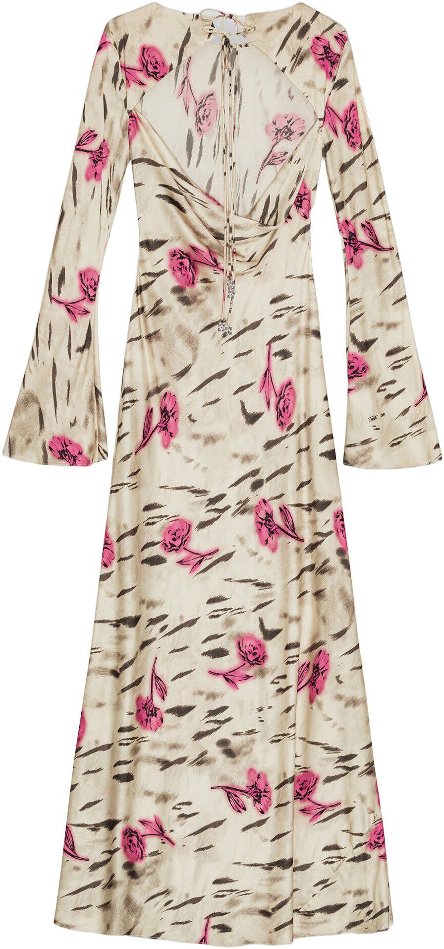 Printed Stretch Satin Long Sleeve M