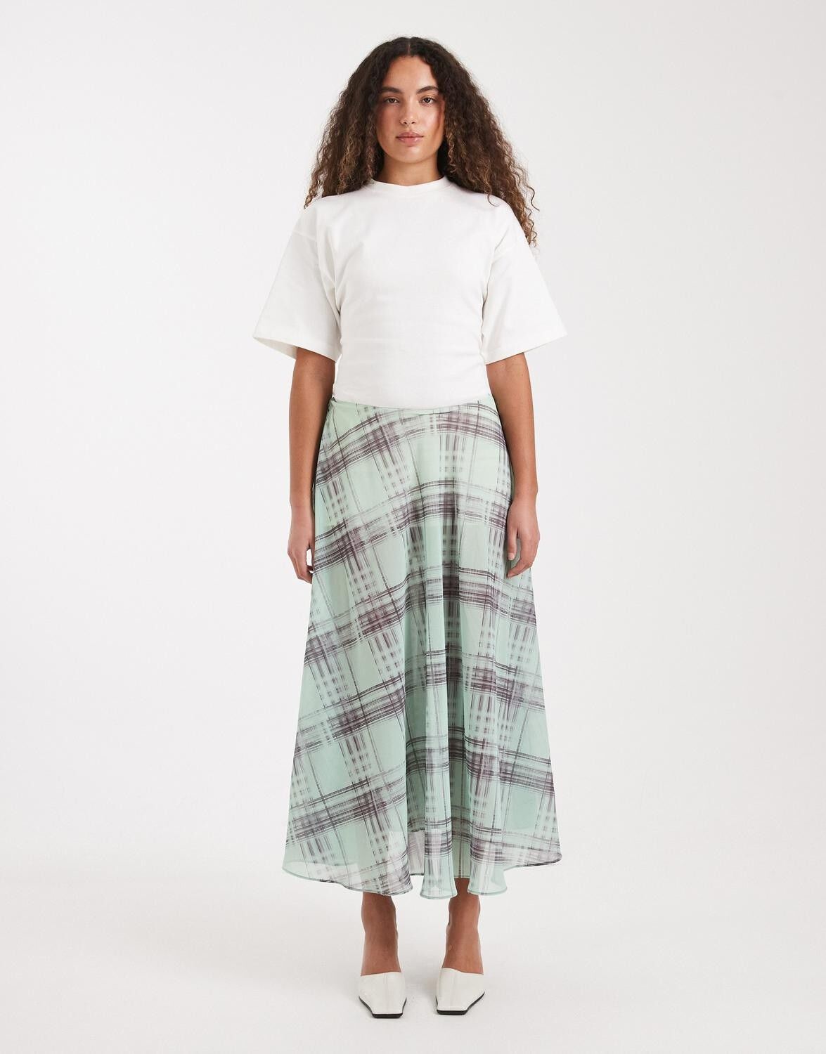 Tsrobin Chiffon Check Maxi Skirt Wvn