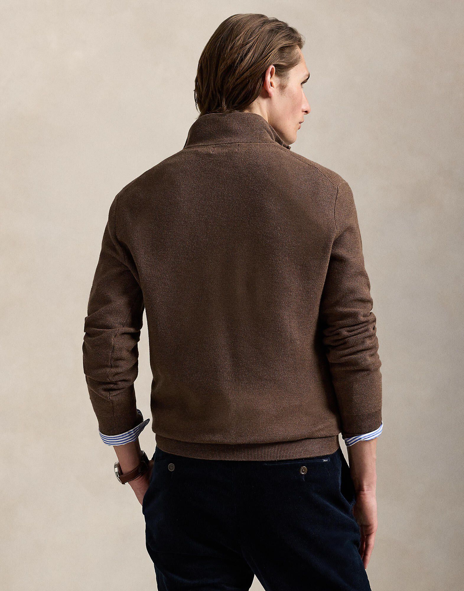 Mesh-Knit Cotton Quarter-Zip Sweater