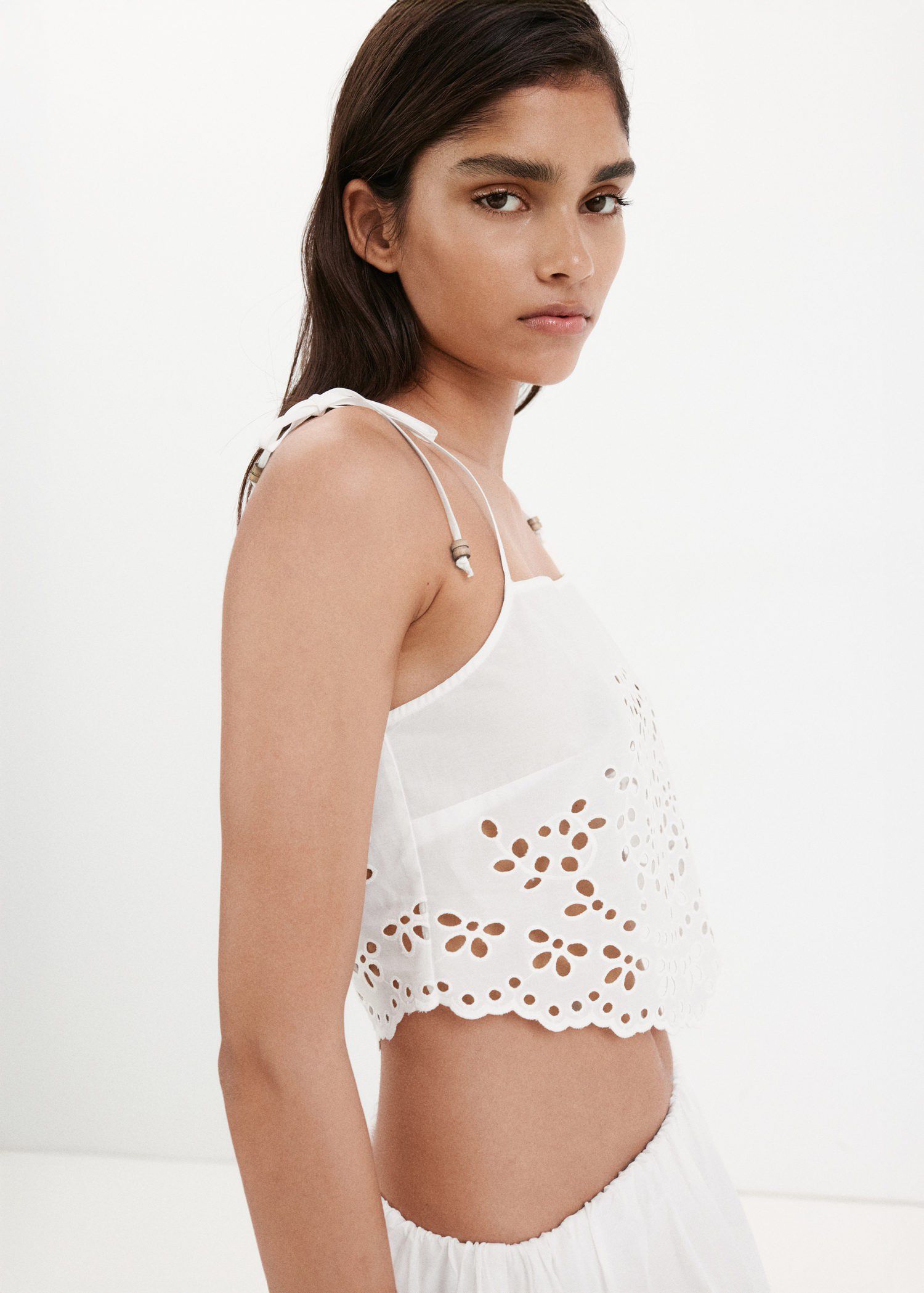 Embroidered open-work top
