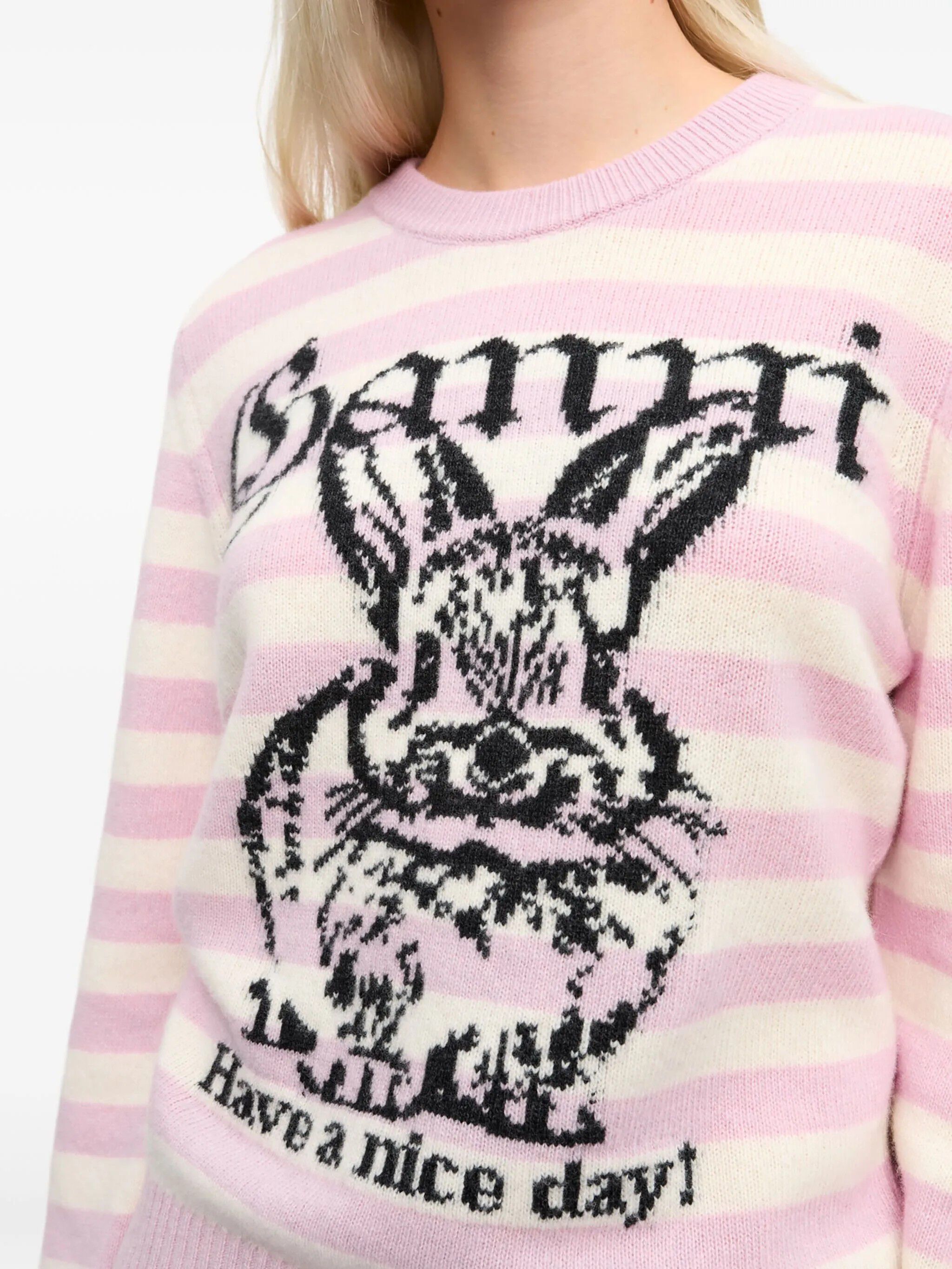 Striped Graphic Wool Mix Bunny Crew