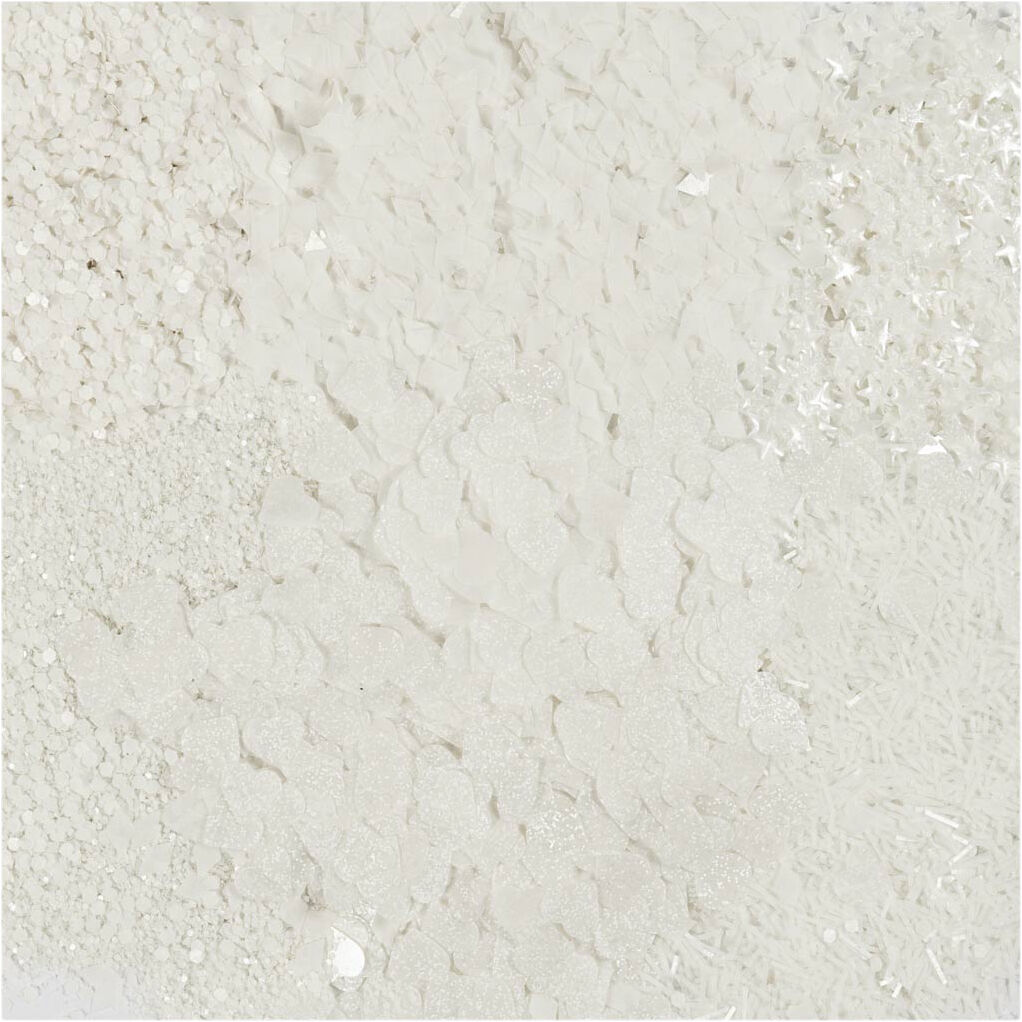 Bio-glimmer & Pailletter, s&oslash;lv, hvid, 6x7ml.