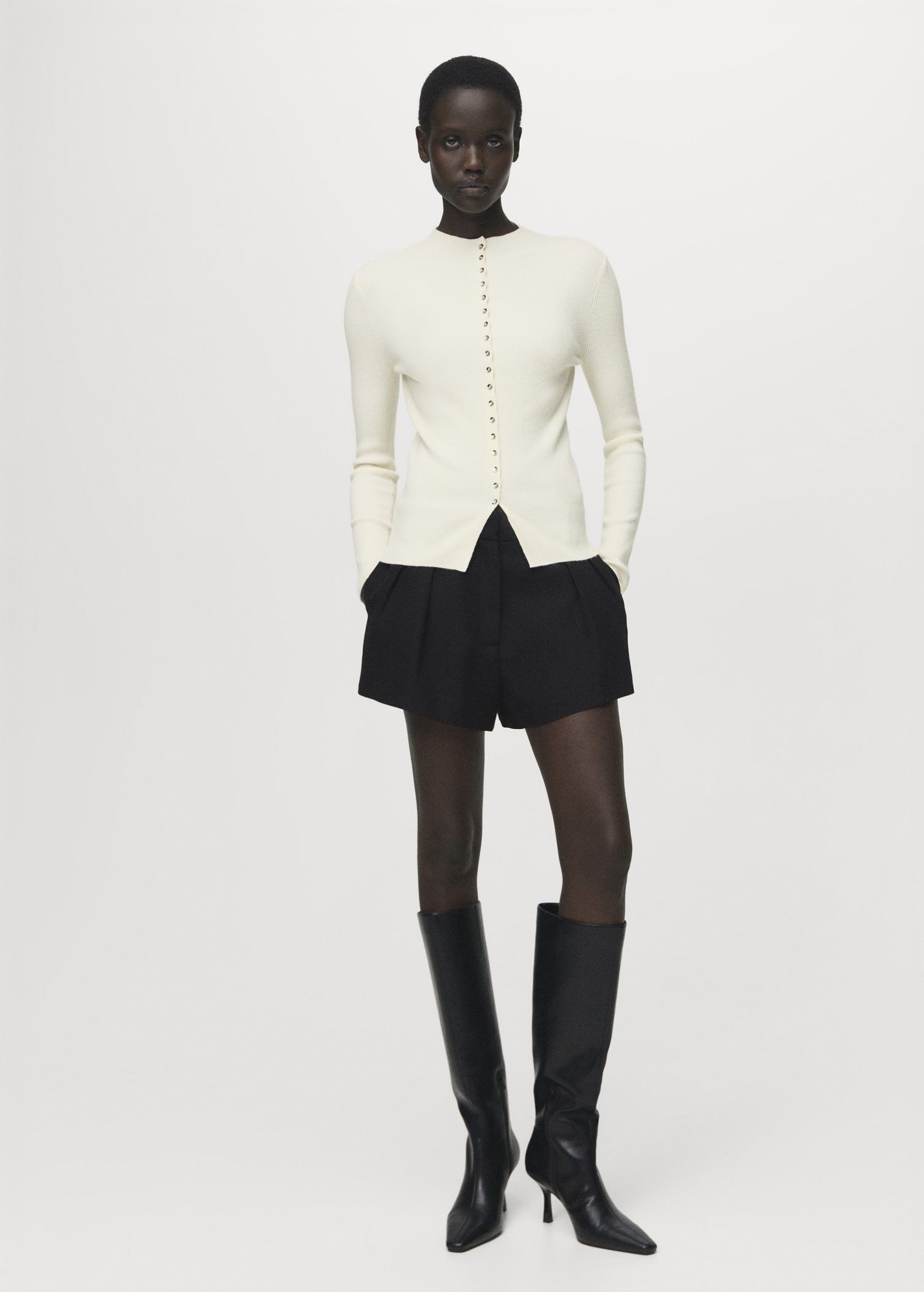 Fine rib knit cardigan