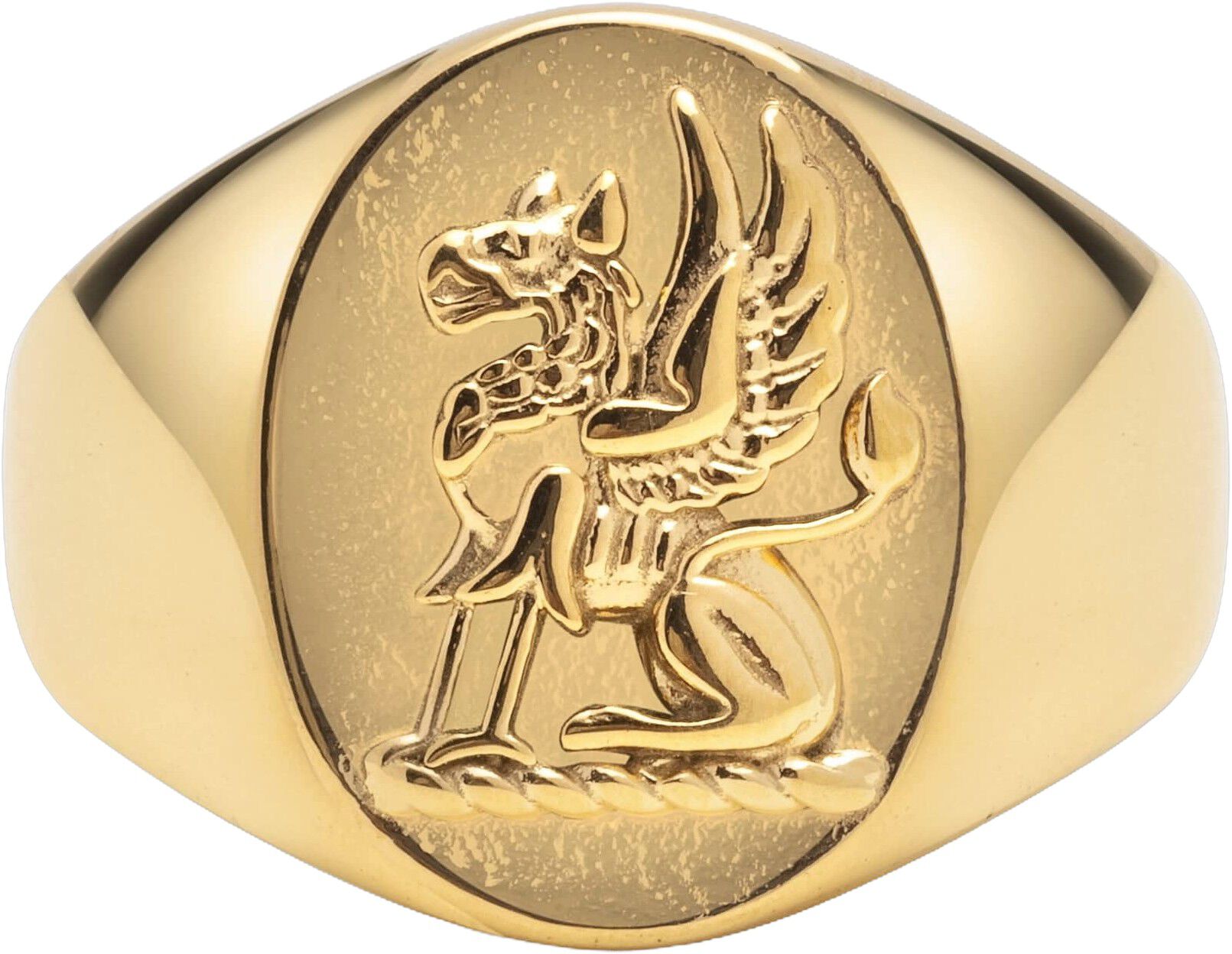 Men's Stainless Steel Lion Crest Ring with Gold Plating
