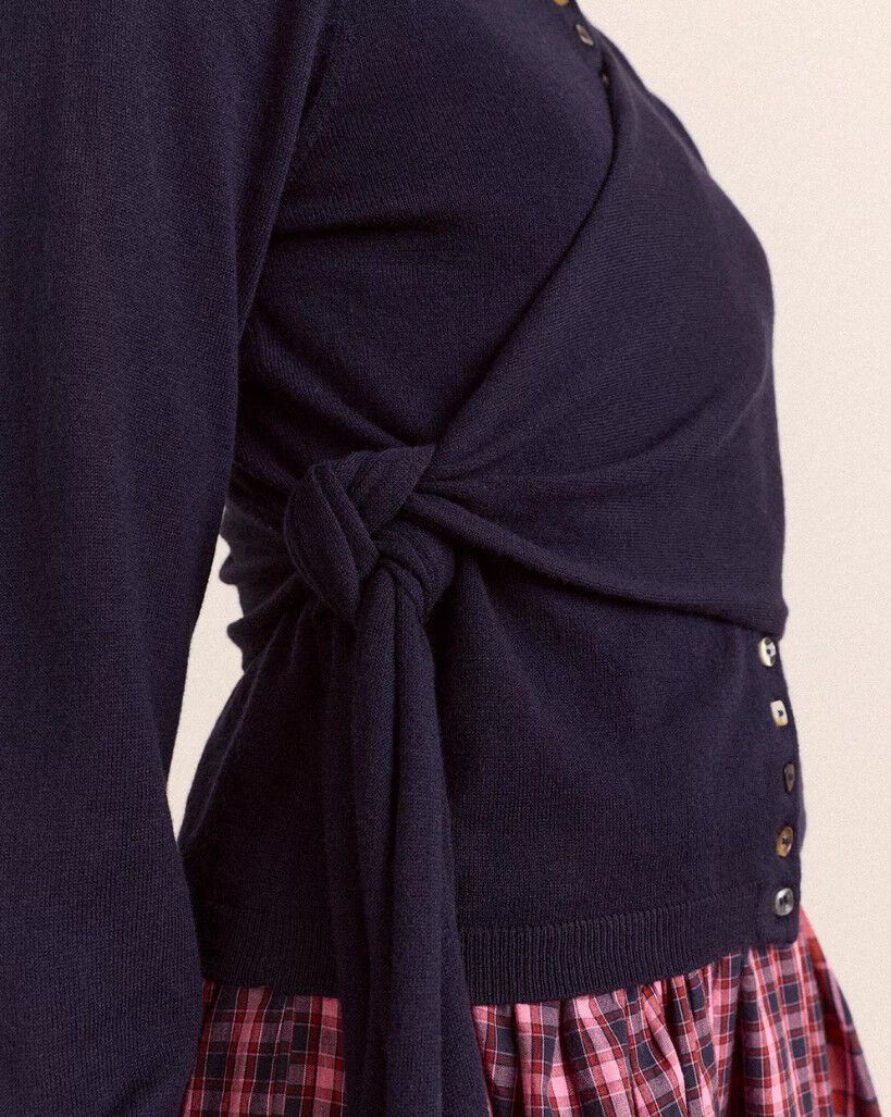 VENNA WRAP MERINO WOOL CARDIGAN - NAVY
