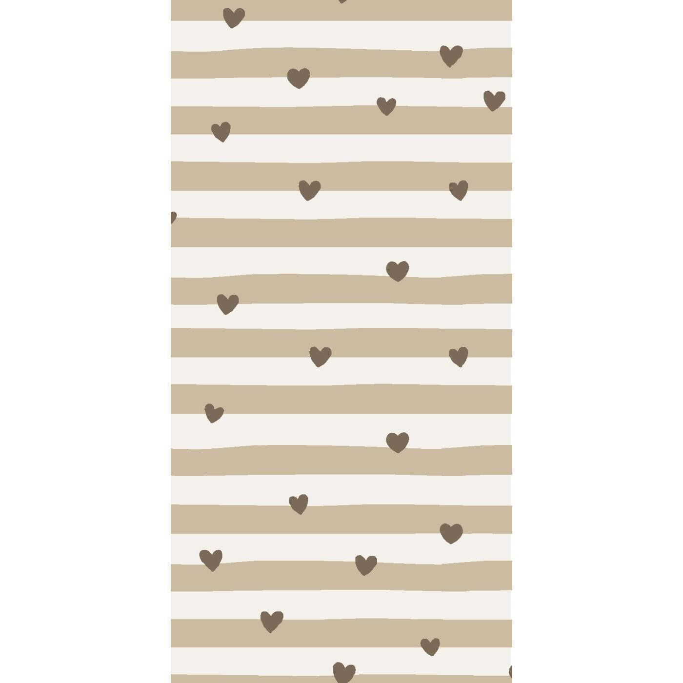 Serviet 10x20 cm brune hjerter og naturstriber