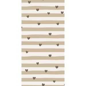 Serviet 10x20 cm brune hjerter og naturstriber