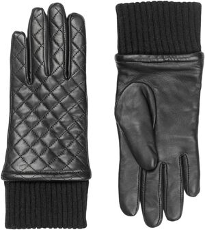 MJM Glove Linda Leather Quilted/Wool Black