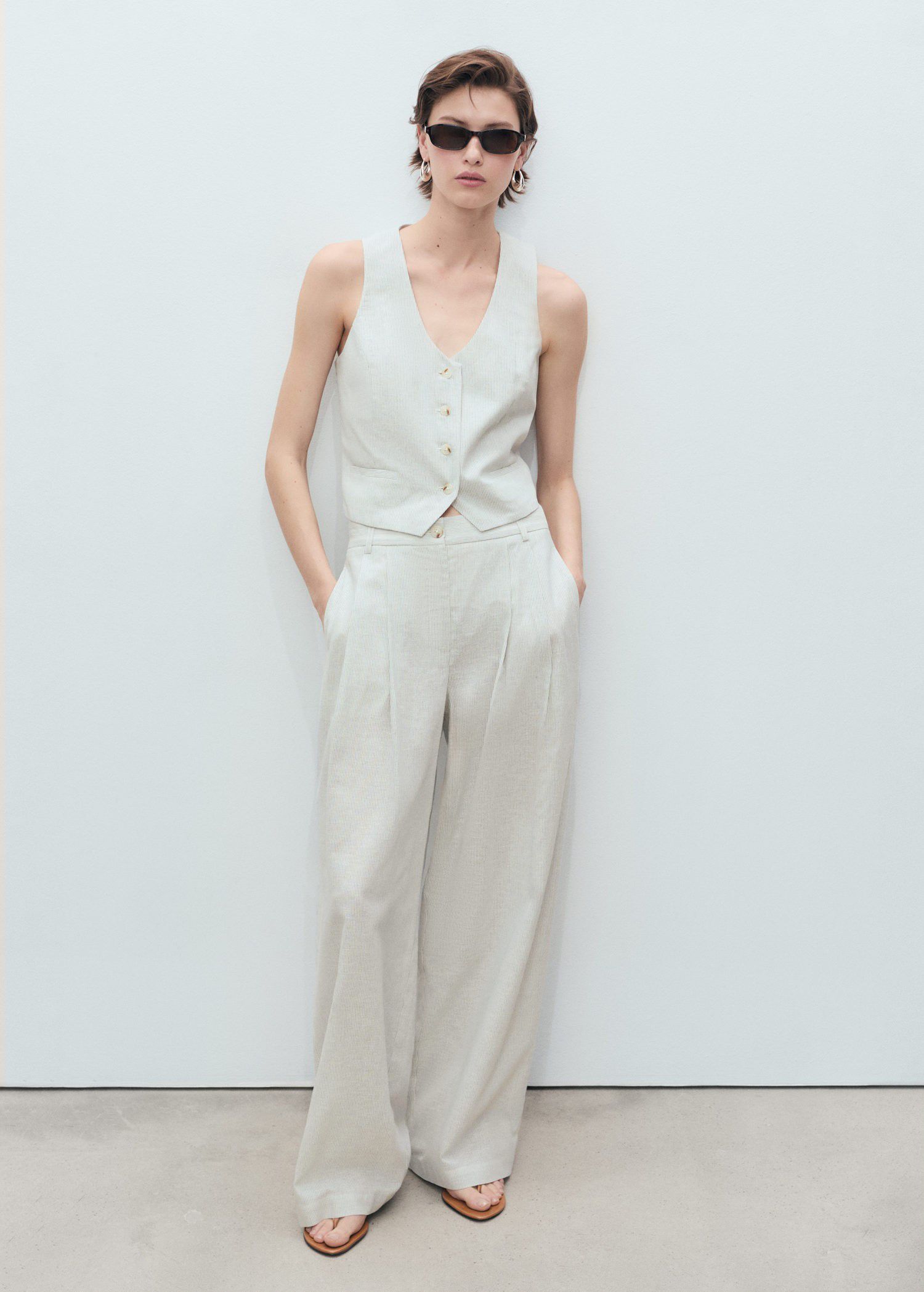 Straight-fit linen-blend suit trous