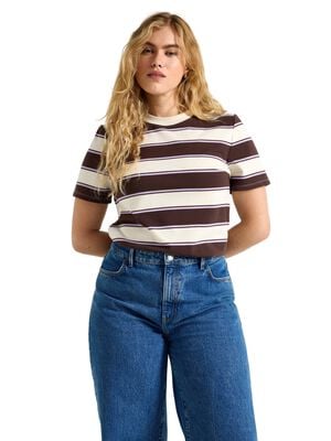 Stribet t-shirt i bl&oslash;d bomuld med l