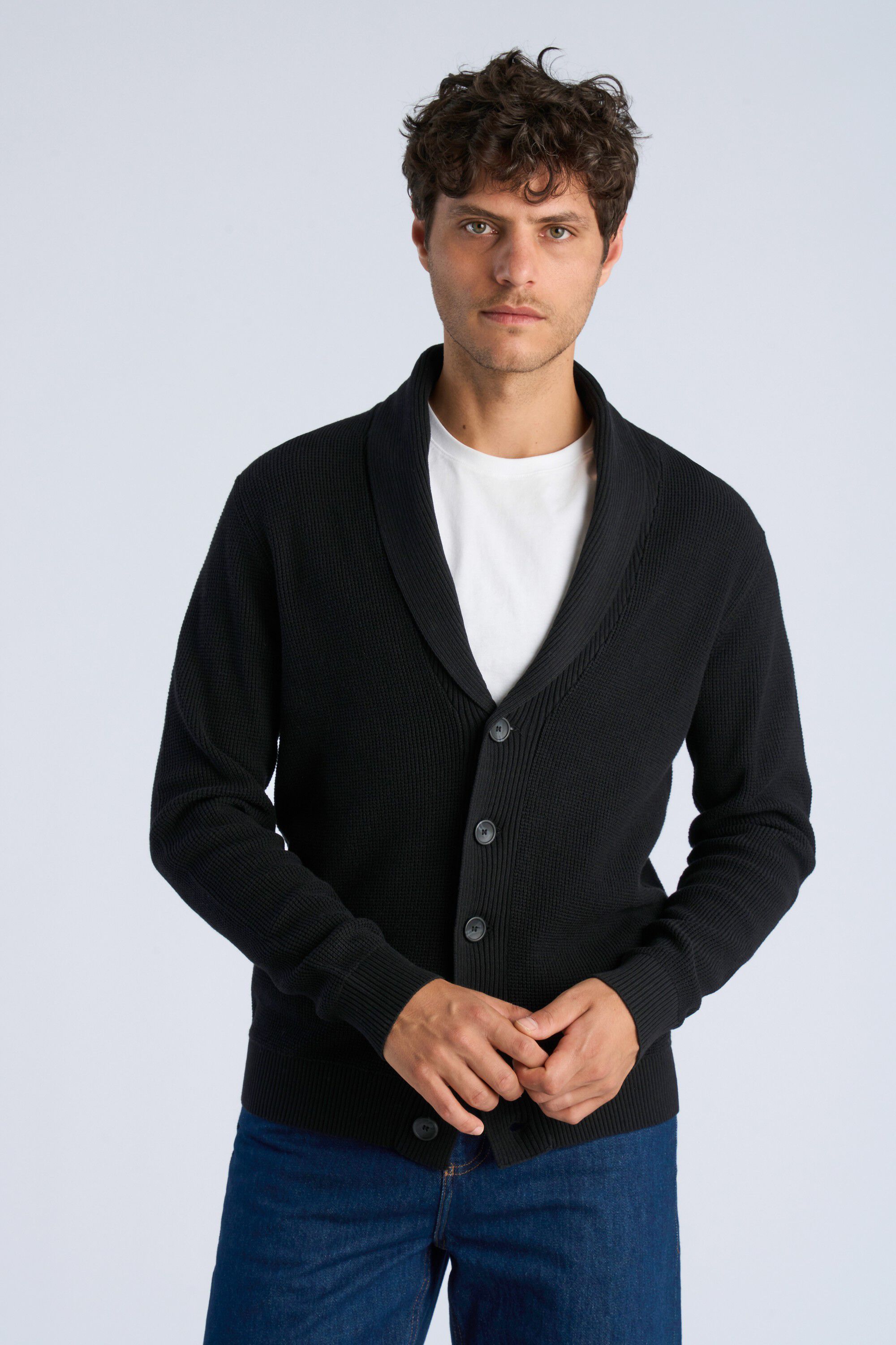 Recycled shawl collar cardigan