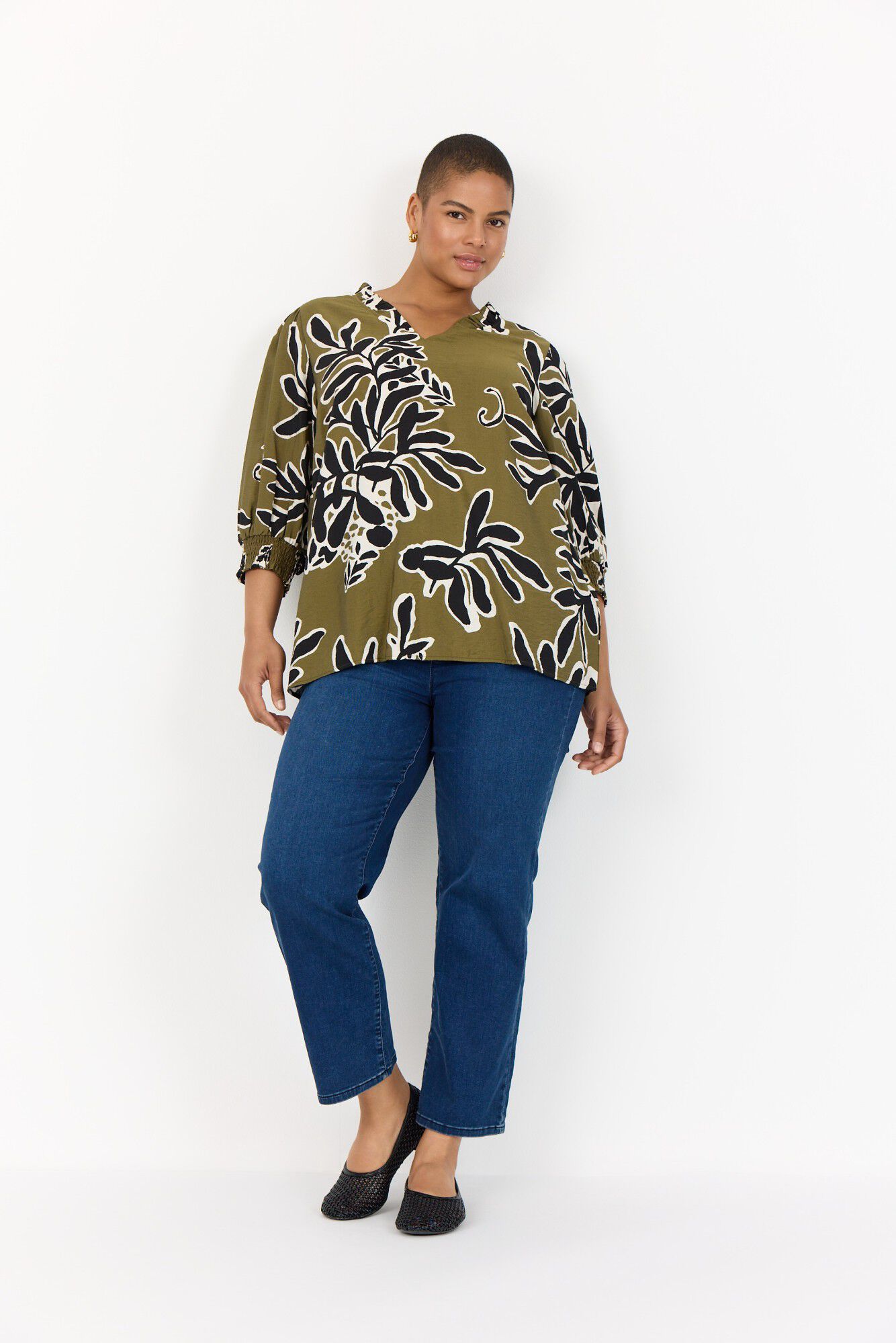 Curvy WA-LINNEA 2 Bluse Oliven