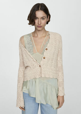 Knitted cardigan with drawstring