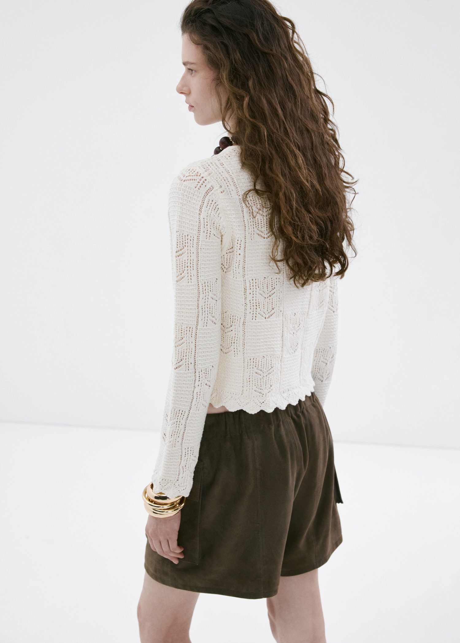 Openwork detail knit cardigan