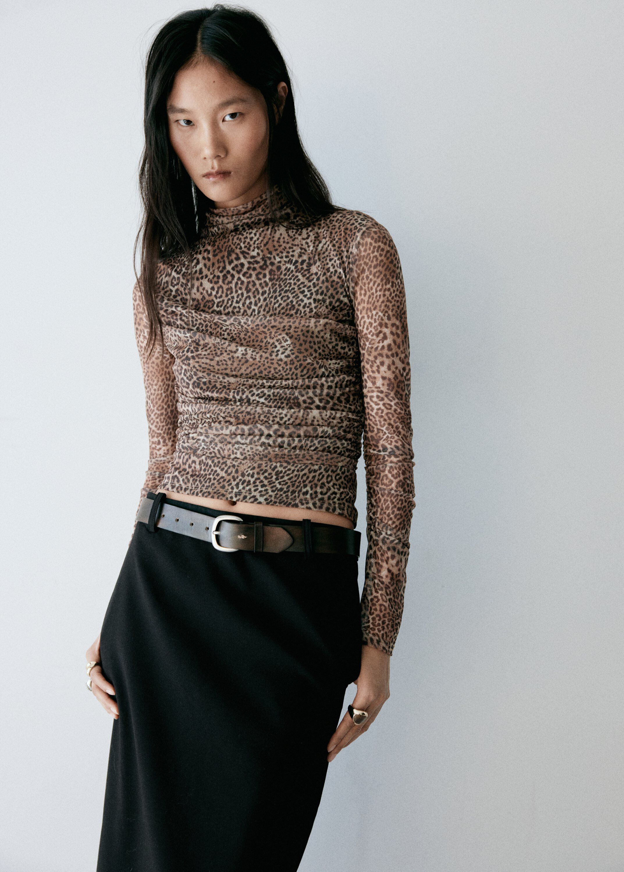 Animal print ruched T-shirt