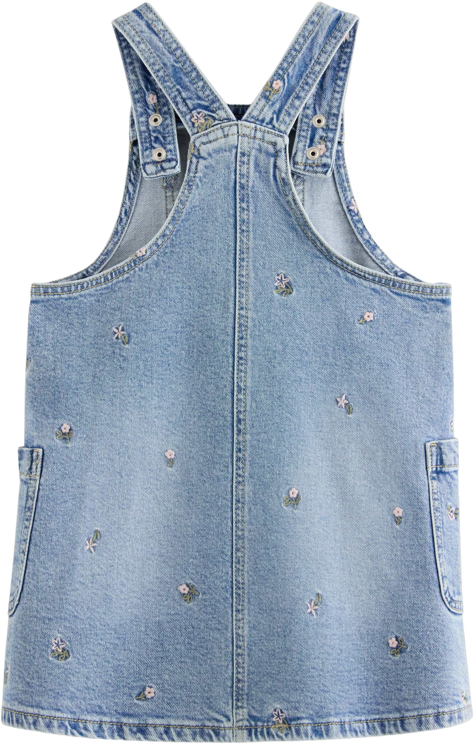 Dungaree dress in denim with embroi