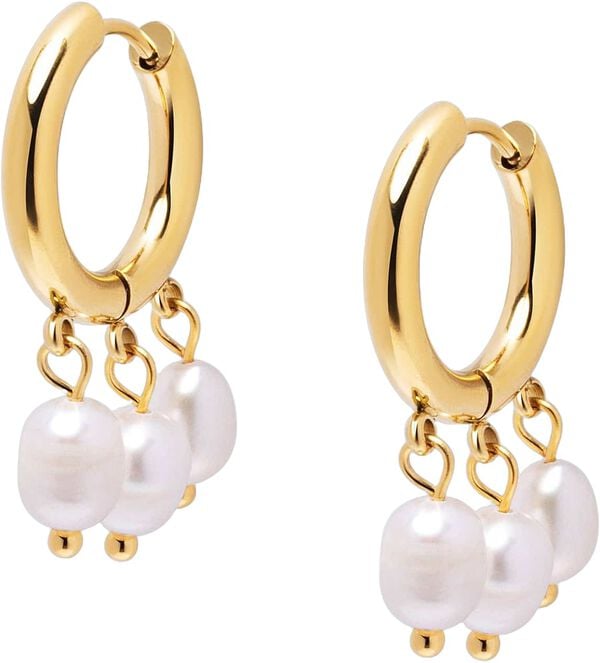 Triple Drop Pearl Hoops in Gold