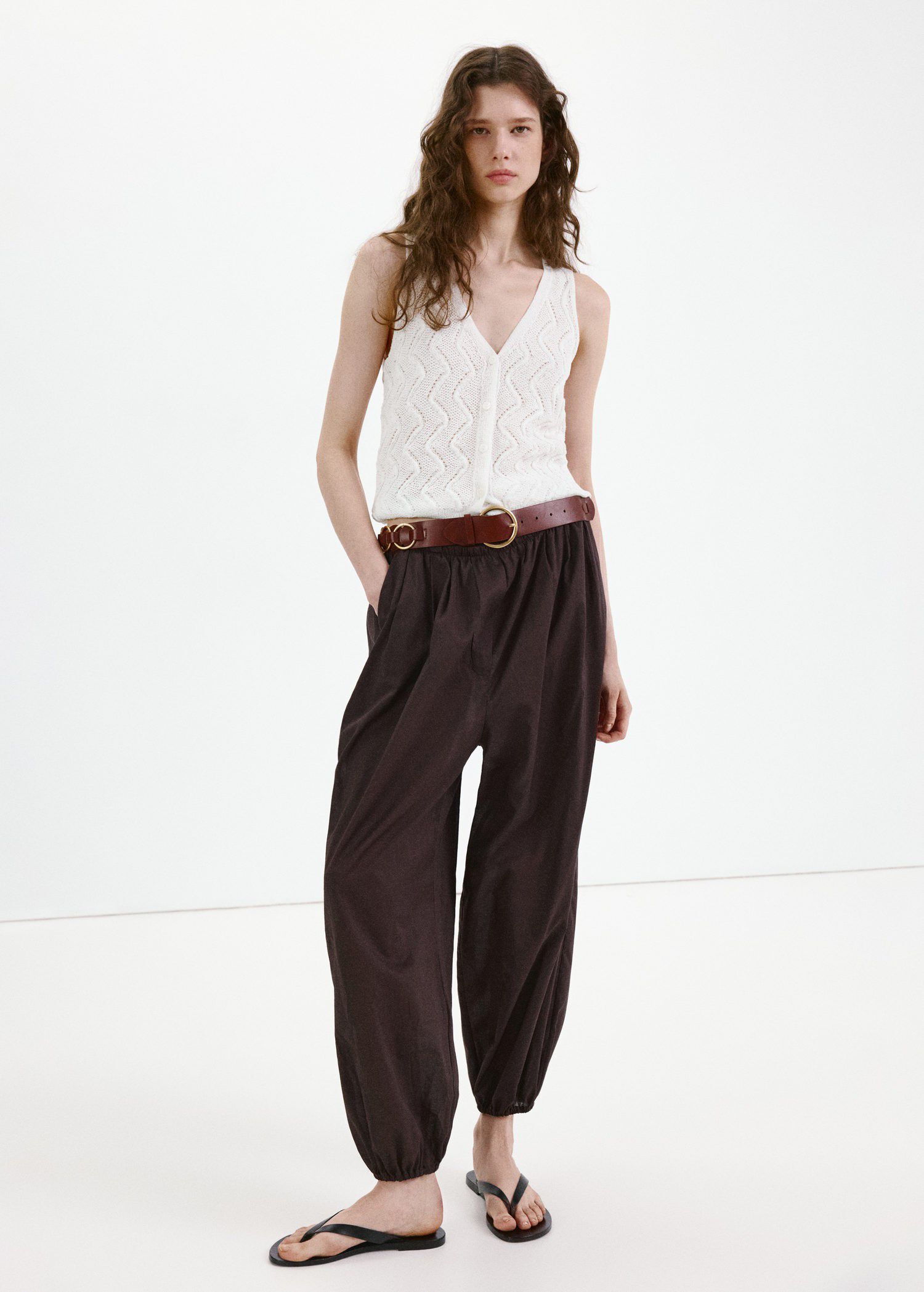 Openwork knit V-neck gilet