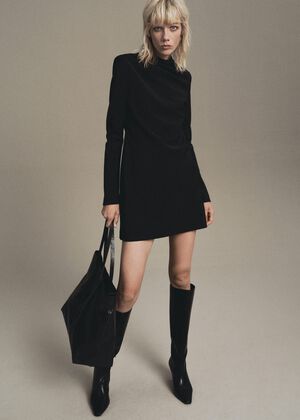 Long-sleeved dress with draped neck