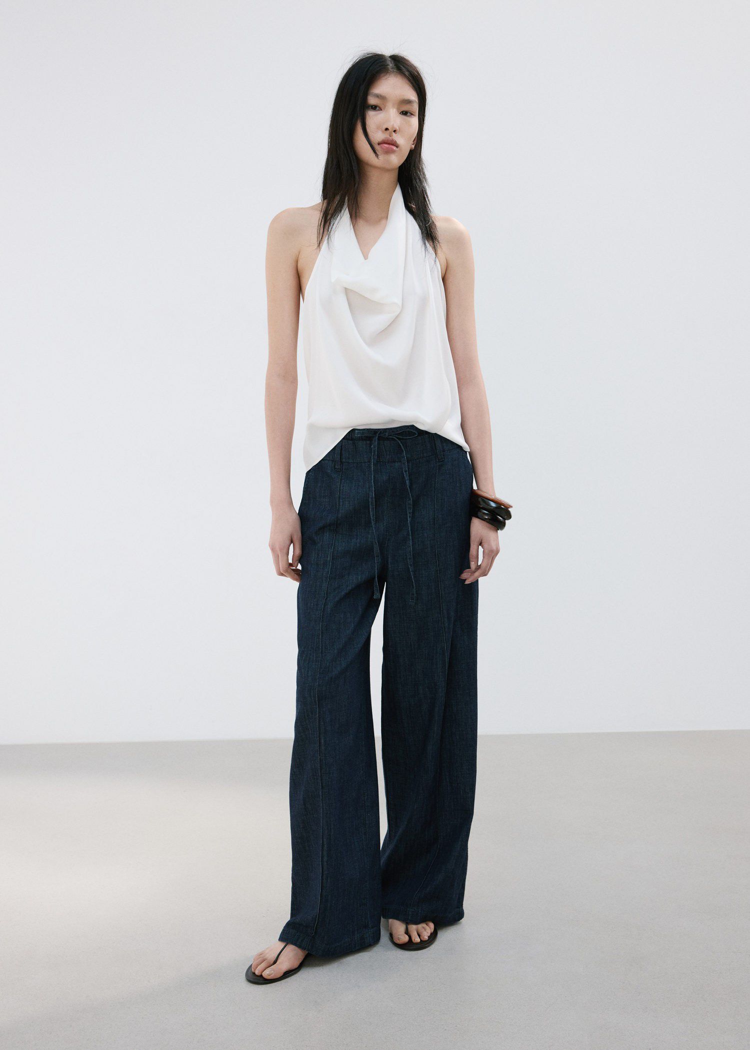 Wide leg denim trousers