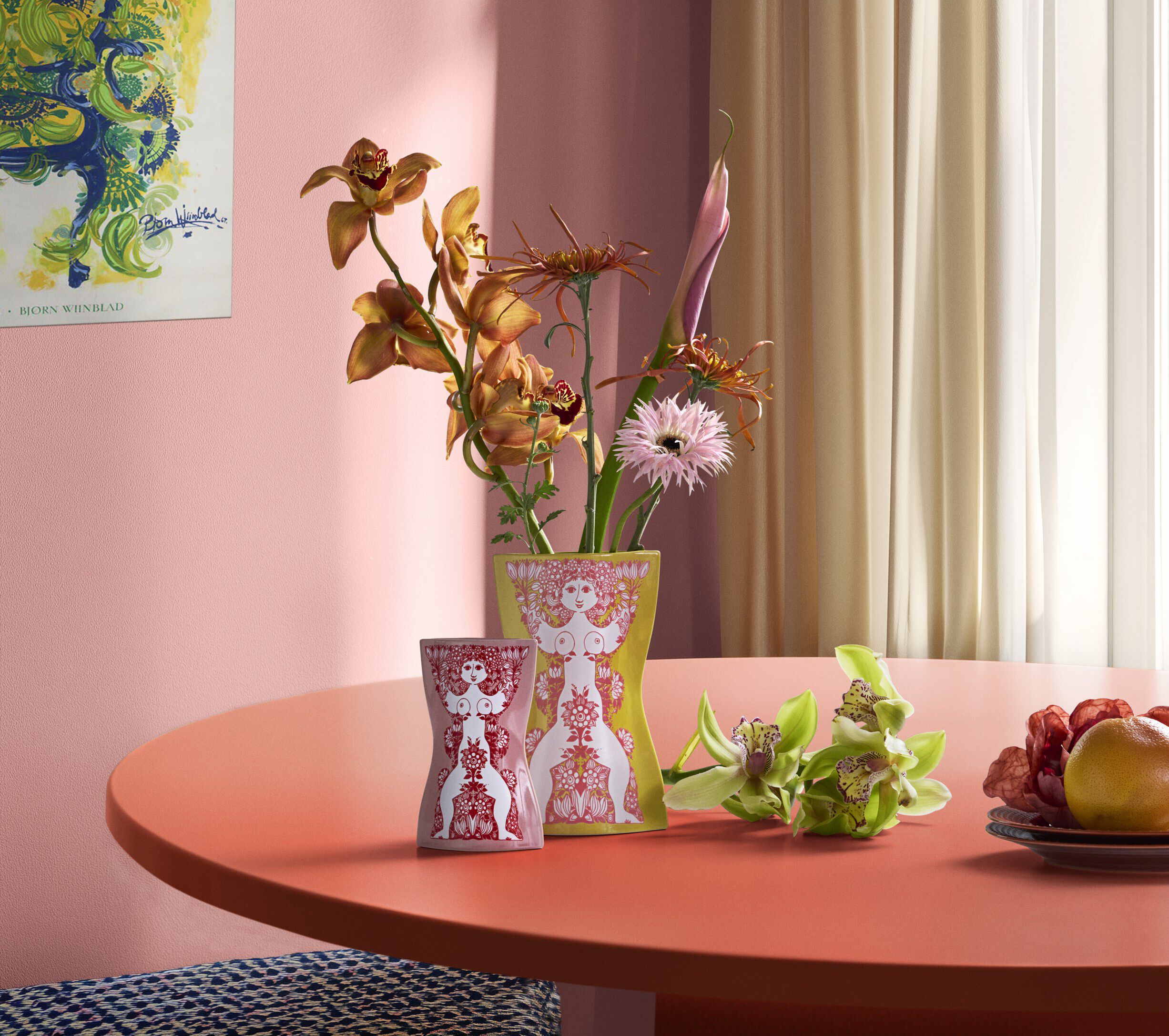 Nina Vase H22 cm gul/pink