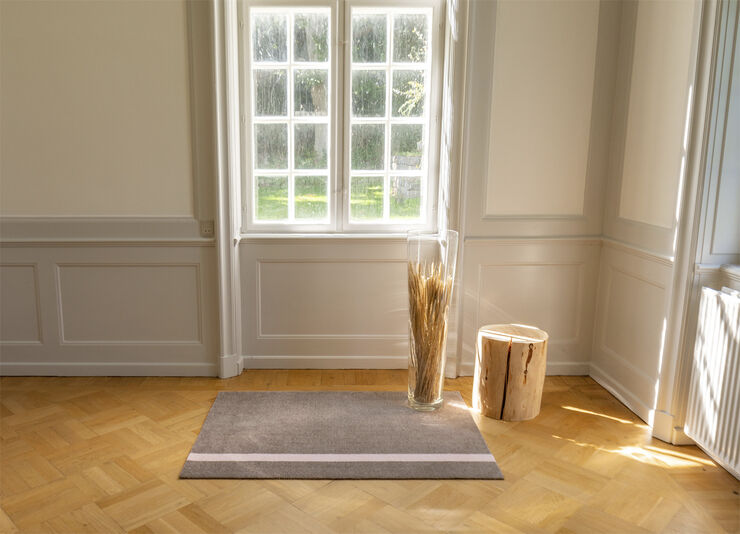 Løber, 130x90 cm, stripe vertical sand/dusty rosa