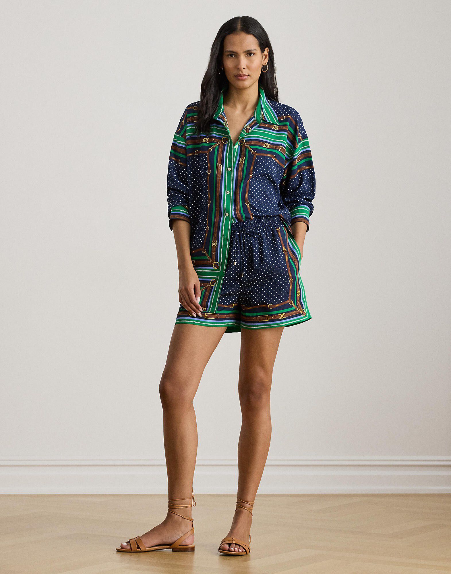 Belting-Print & Polka-Dot Drawcord Short