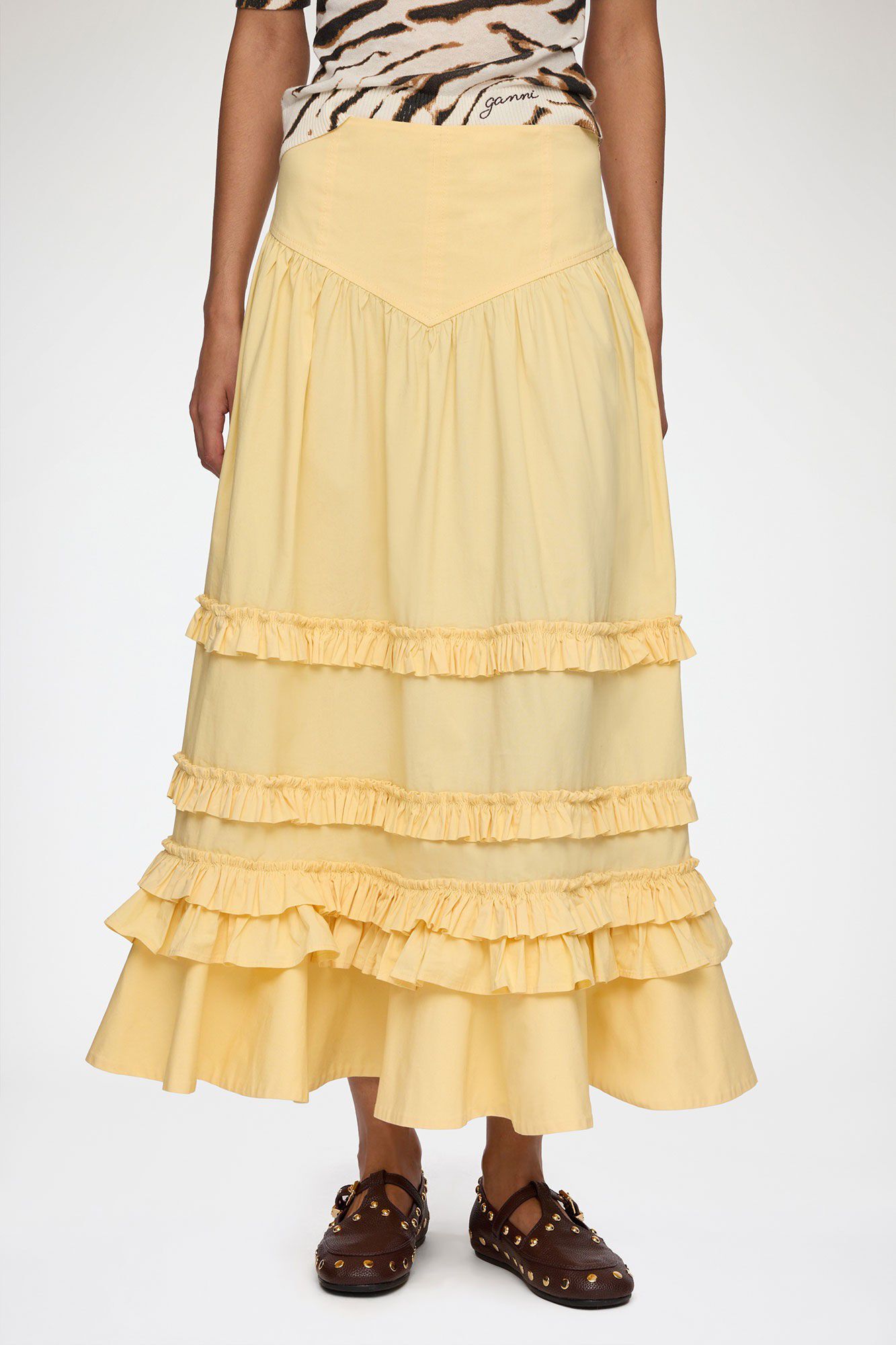 Stretch Cotton Long Tiered Frill Sk