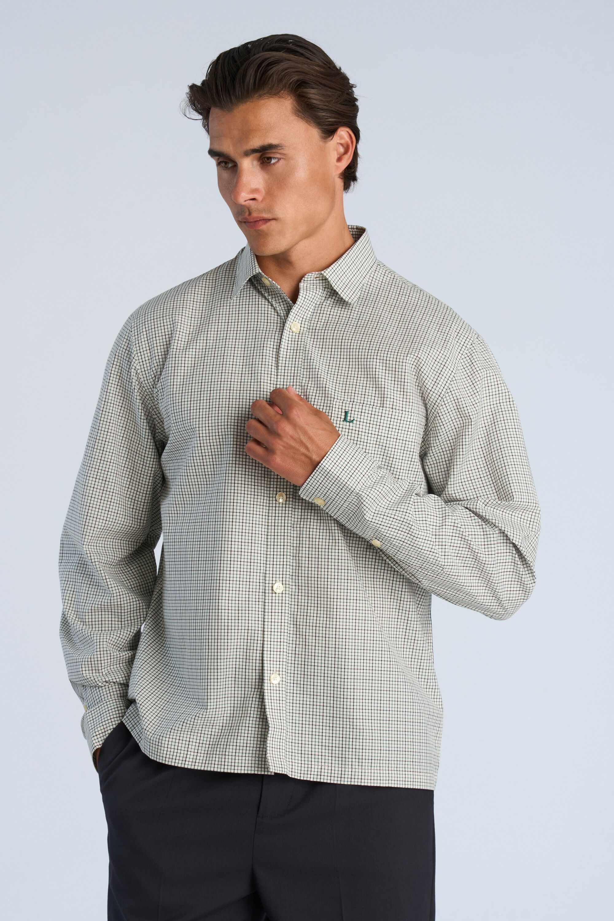 Plain check cropped shirt L/S