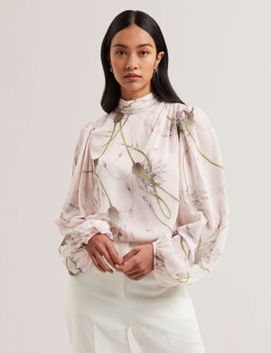 ALATI Printed Tie Neck Long Sleeve